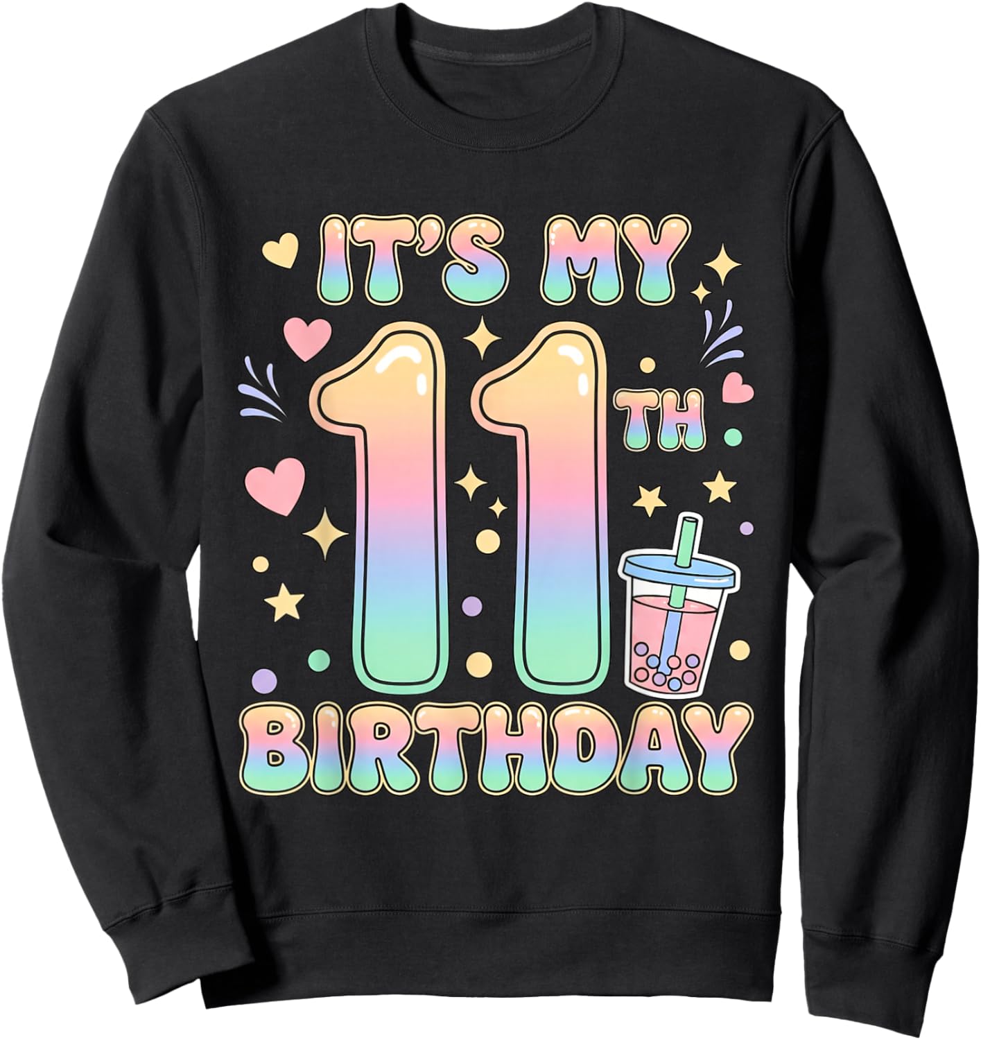 It's My 11th Birthday Bubble Boba Tea Party 11 Year Old Girl Sweatshirt - Sweatshirt | Black