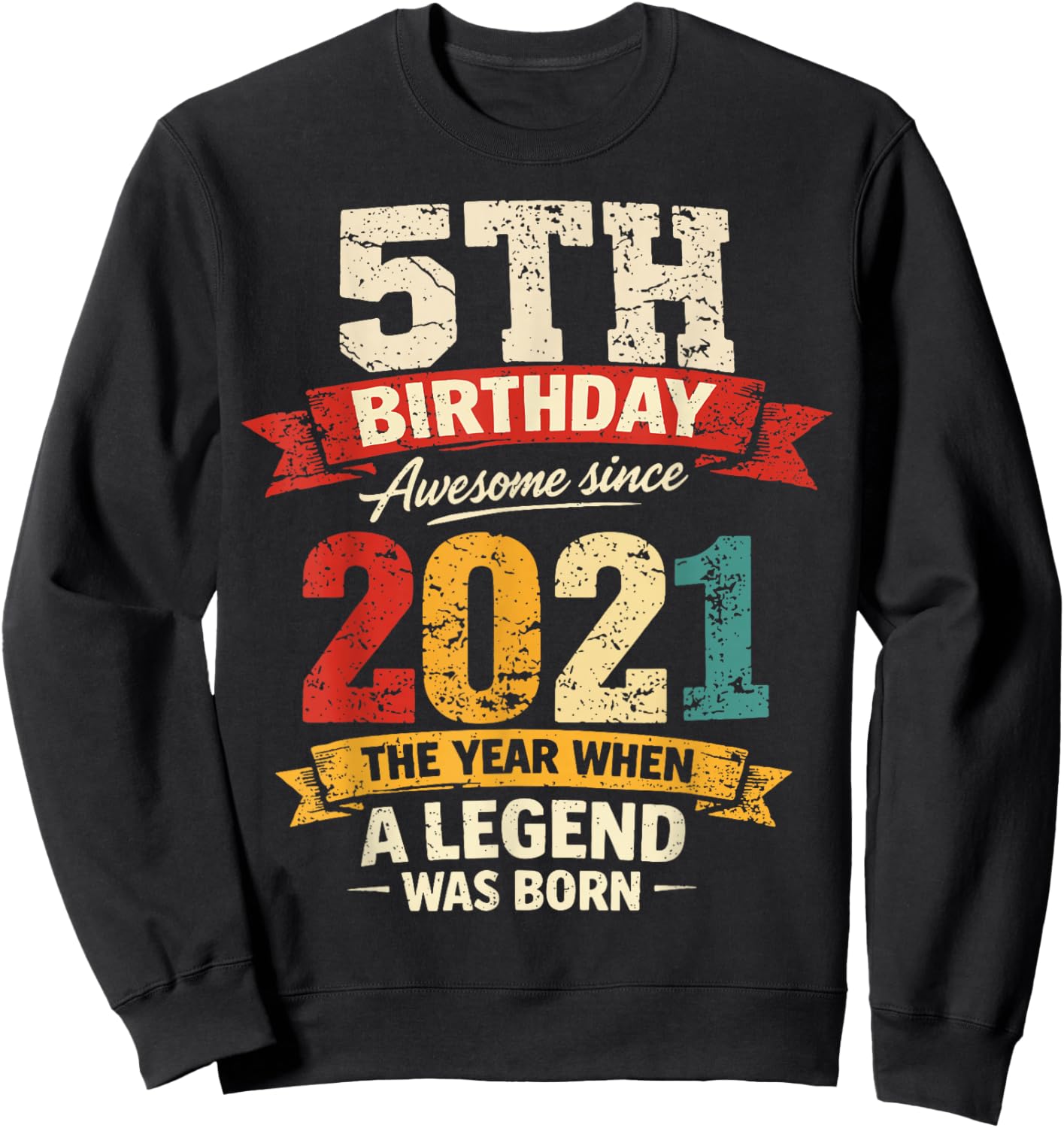 5 Year Old Vintage Awesome Since 2021 5th Birthday Sweatshirt - Sweatshirt | Black