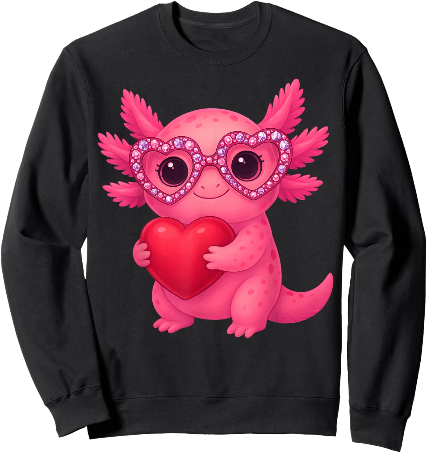 Valentine Cute Pink Axolotl Lovers Heart Girl Women Kid Sweatshirt - Sweatshirt | Black