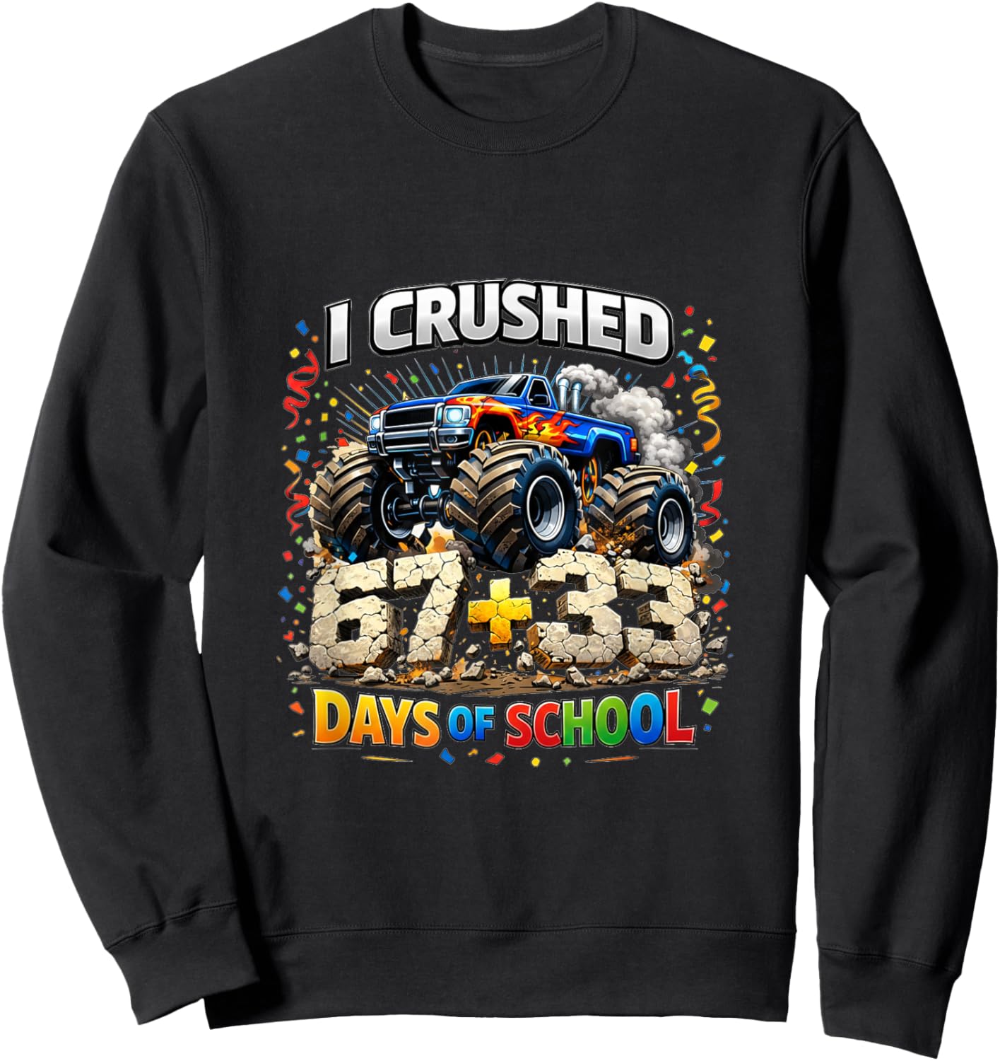 67 33 Days of School Truck Monster 100th Day of School Boys Sweatshirt - Sweatshirt | Black