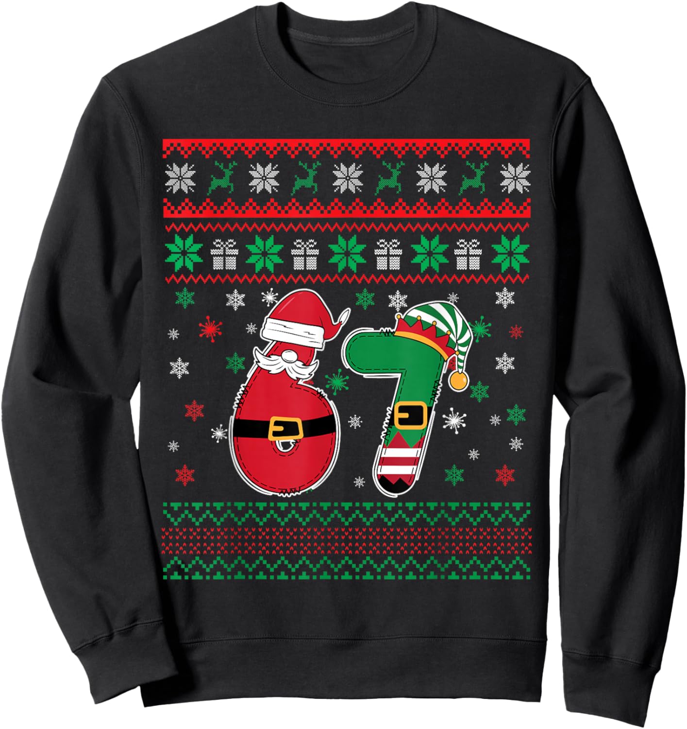 Funny 67 Six Seven Meme Couple Pajamas Matching Christmas Sweatshirt - Sweatshirt | Black