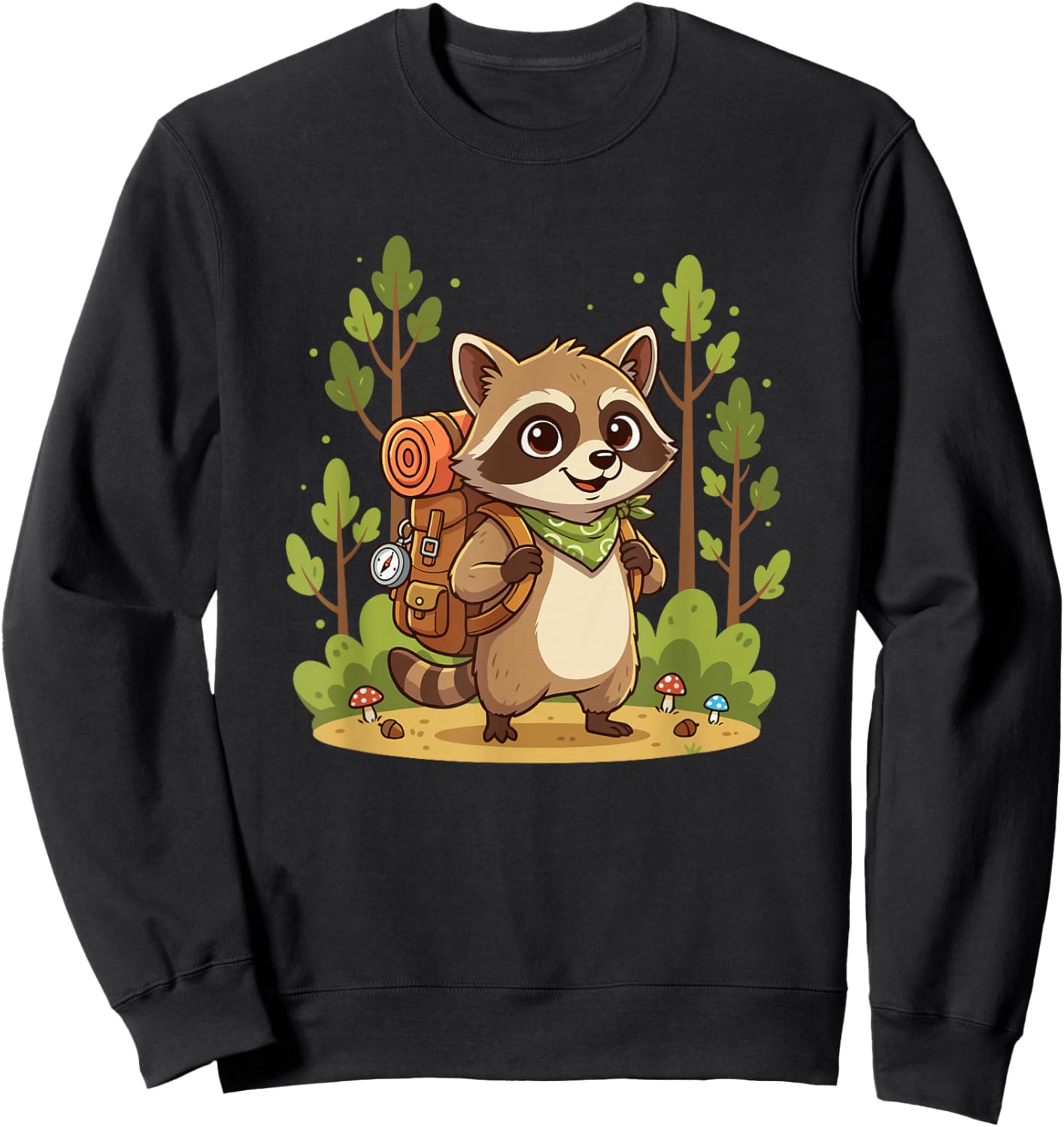 Cute Raccoon Backpacker Forest Camping Kids Sweatshirt - Sweatshirt | Black
