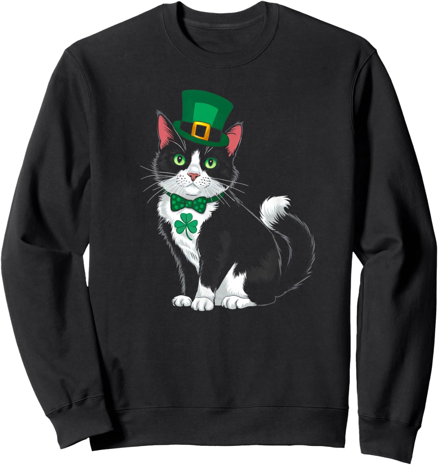 St Patricks Cat Shamrock Leprechaun Saint Pattys Cat Lover Sweatshirt - Sweatshirt | Black