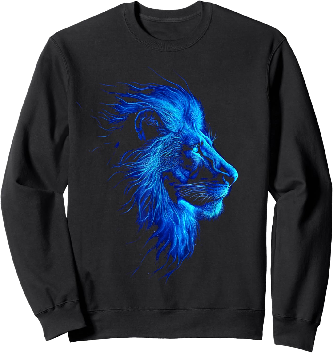Animal Graphic Majestic Blue Artistic Lion Lover Sweatshirt - Sweatshirt | Black