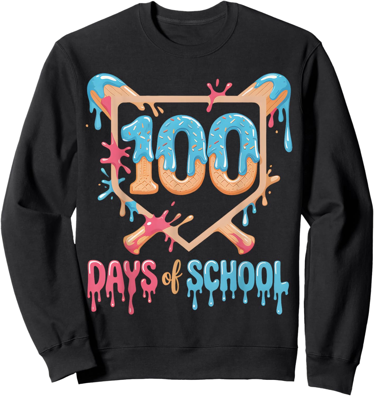 100 Days of School Baseball Drip 100 Days of School Sweatshirt - Sweatshirt | Black