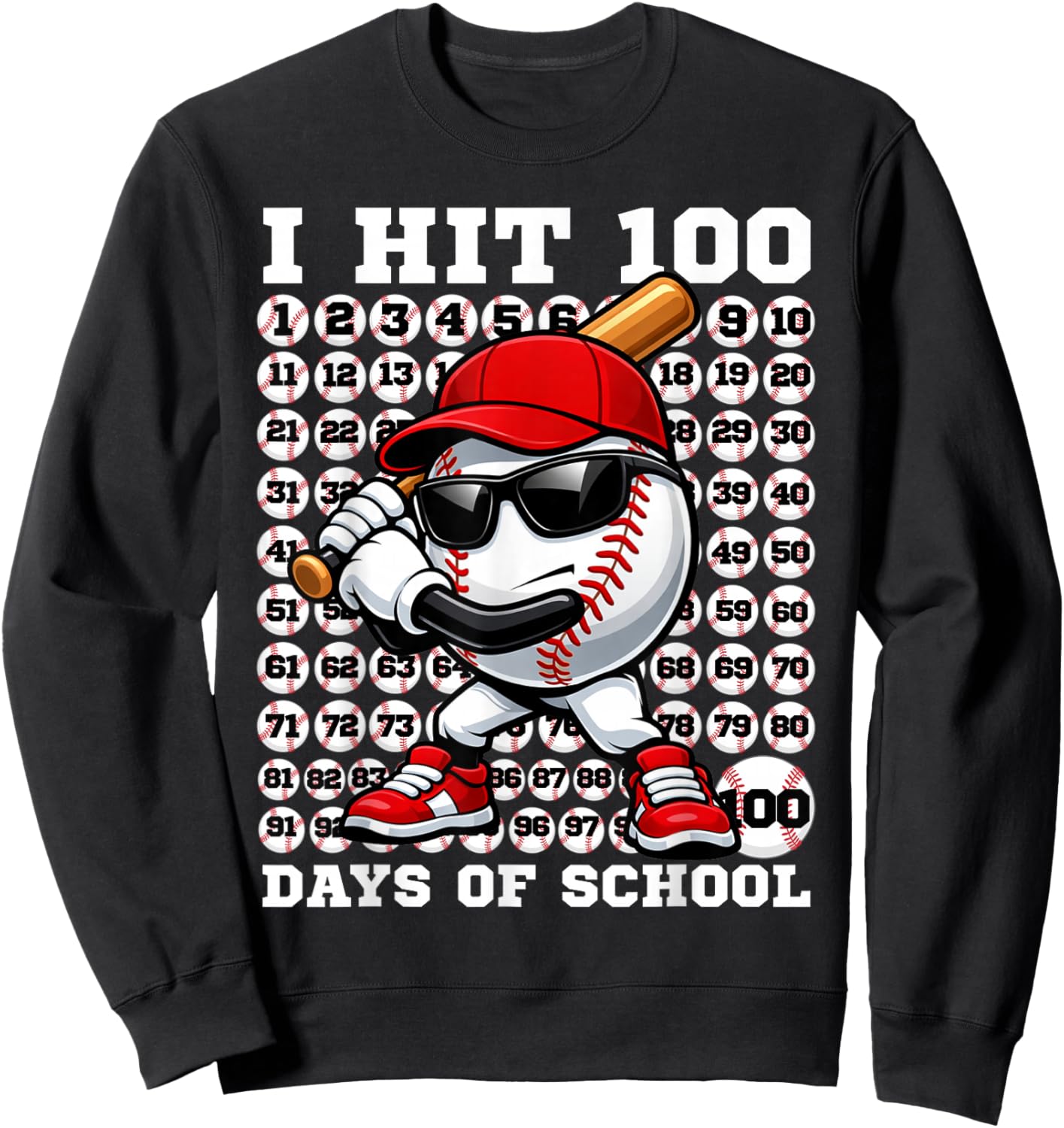 100 Days of School Retro Baseball Sport for Boys Teachers Sweatshirt - Sweatshirt | Black
