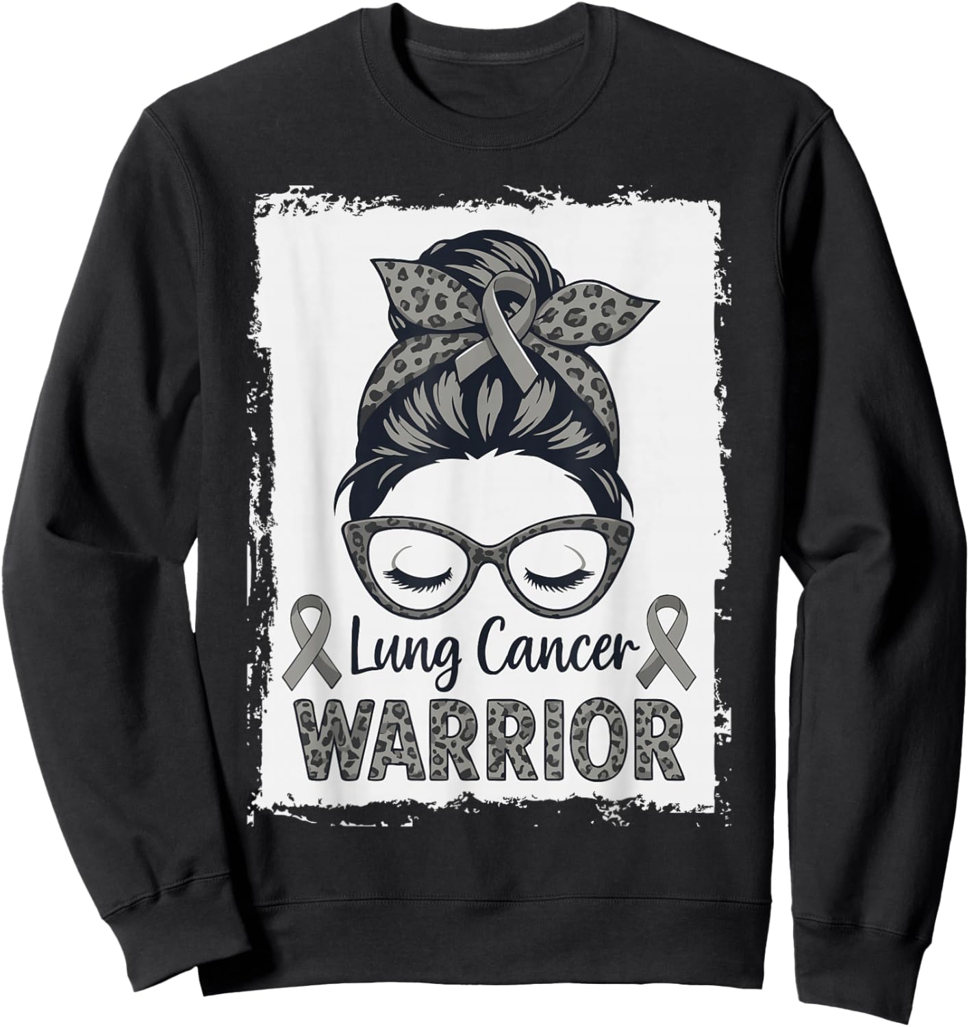 Warrior Lung Cancer Month Awareness White Ribbon Support Sweatshirt - Sweatshirt | Black