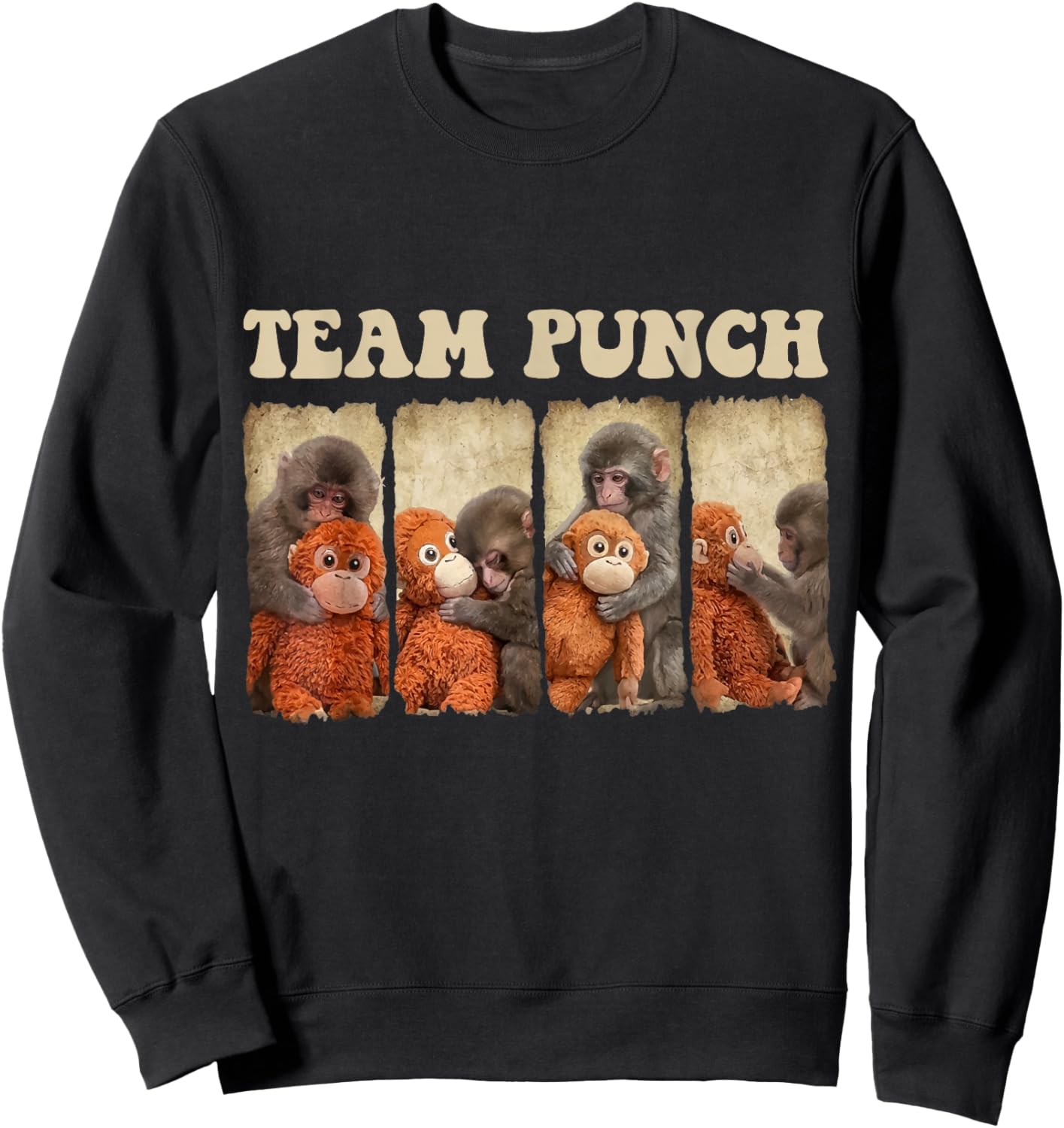 Cute Baby Monkey Punch Team Viral Friend Animal Lover Sweatshirt - Sweatshirt | Black