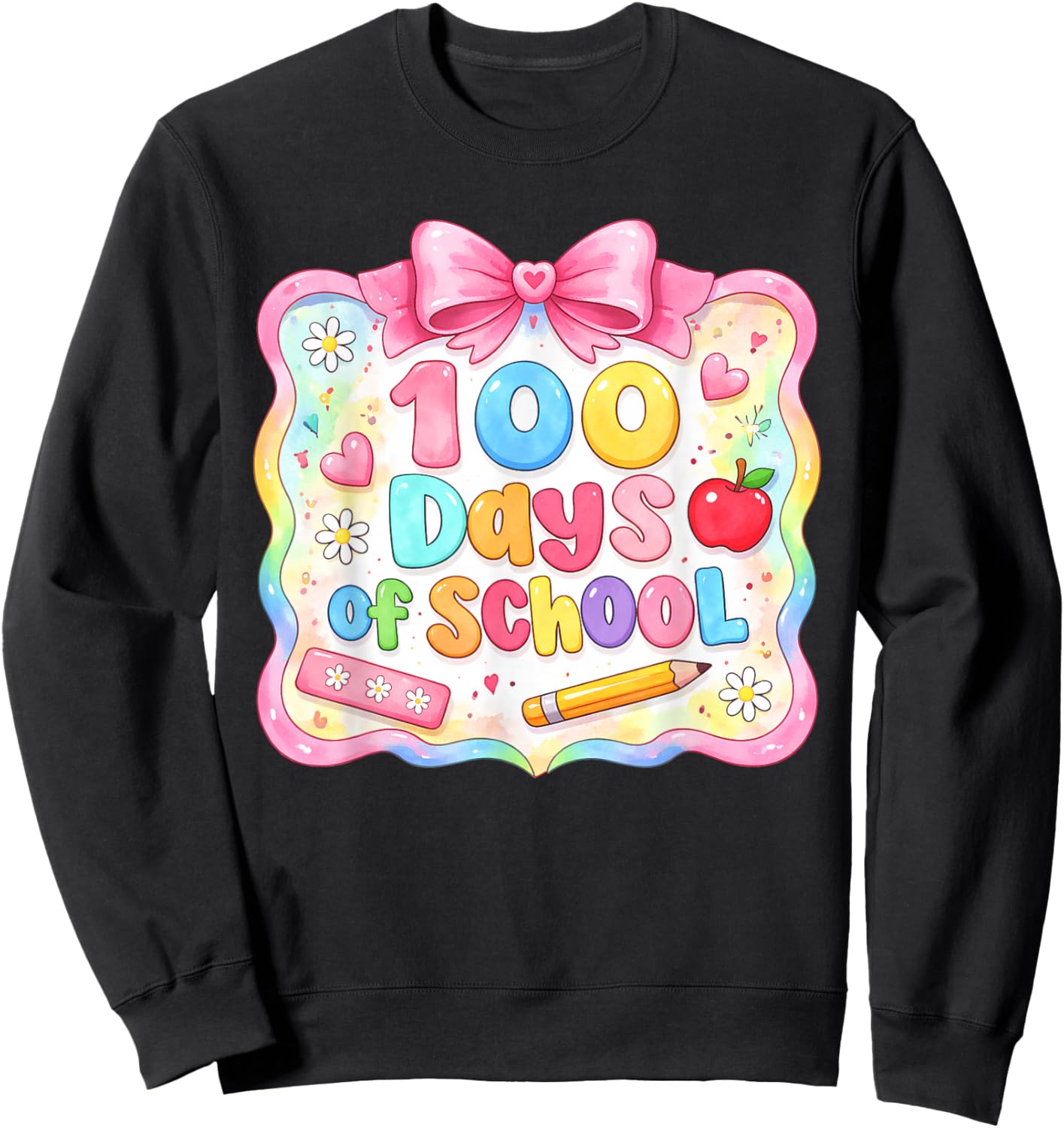 Preppy 100 Days of School Girl Kids Cute 100th Day of School Sweatshirt - Sweatshirt | Black