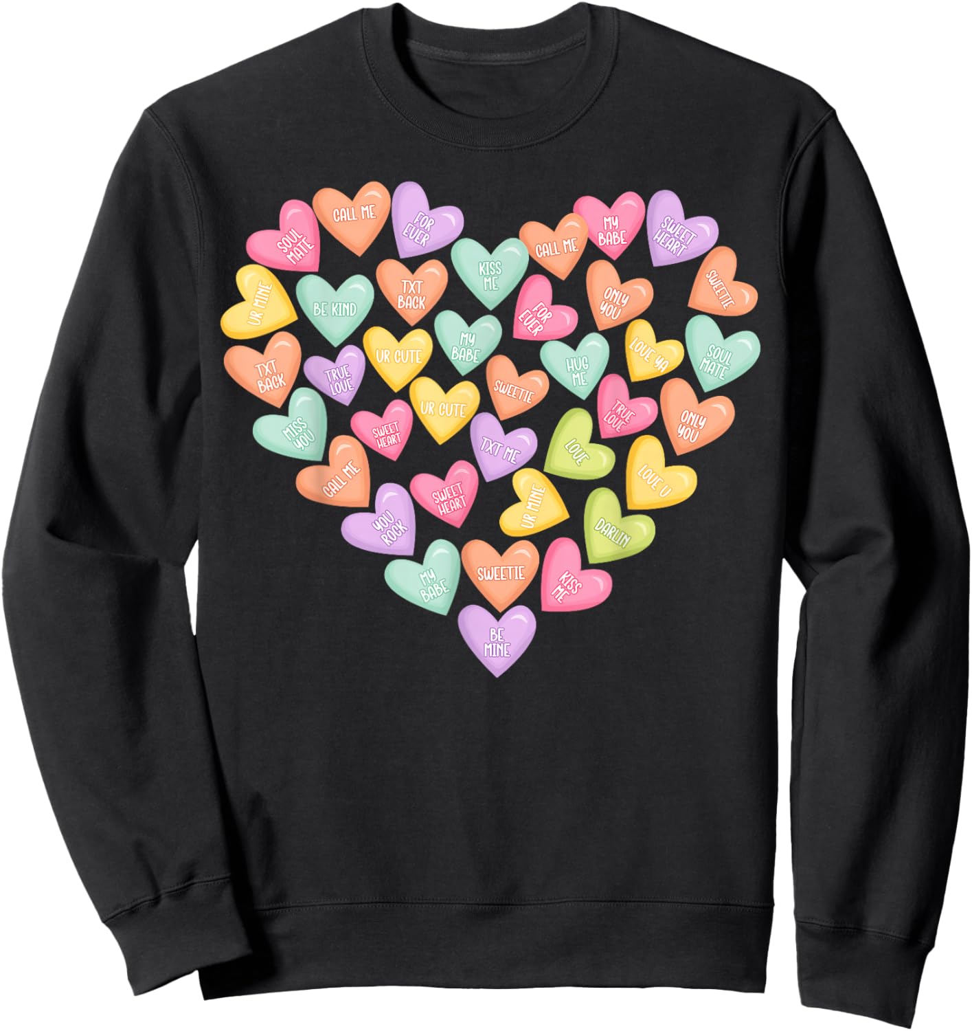 Cute Heart Candy Coversation Valentines Outfit Girl Women Sweatshirt - Sweatshirt | Black