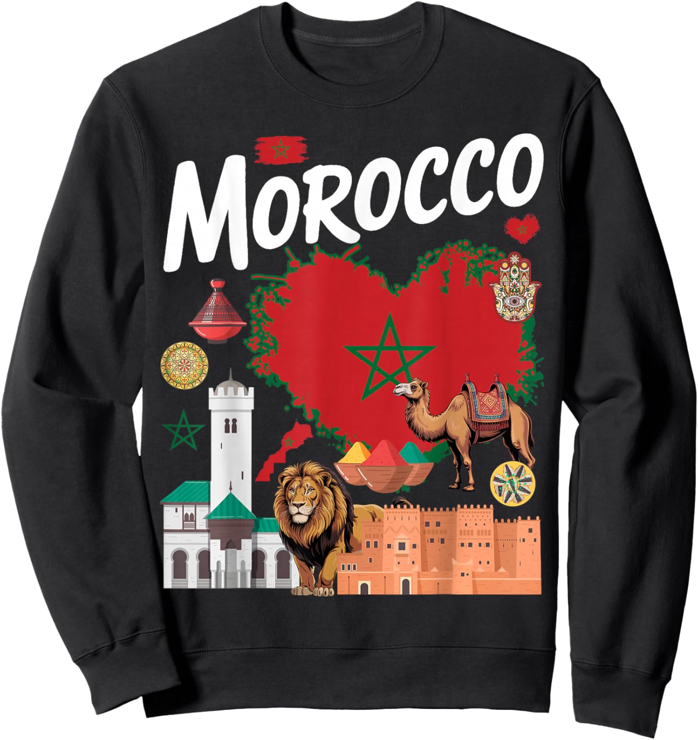 Morocco Flag Outfit Idea for Kids Maroc Moroccan Themed Sweatshirt - Sweatshirt | Black