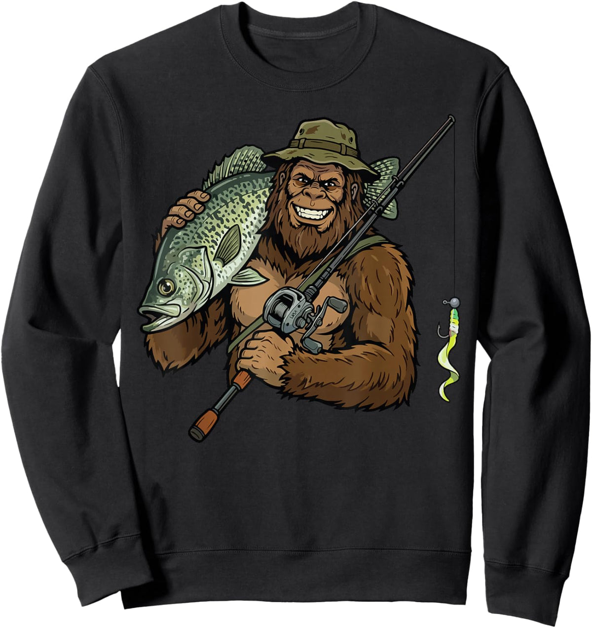 Crappie Fishing Funny Bigfoot Sweatshirt - Sweatshirt | Black