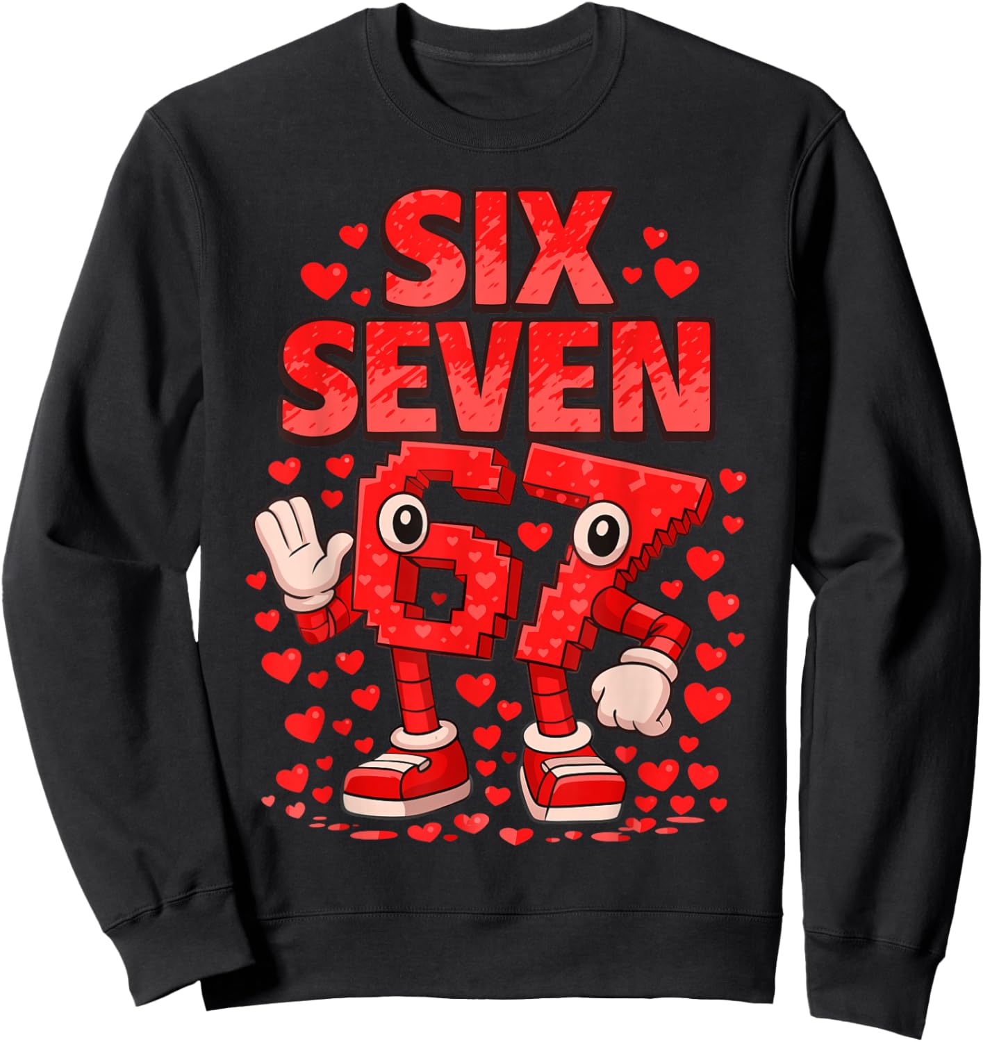 Kids Meme 67 Six Seven 6 7 Valentine Heart Sweatshirt - Sweatshirt | Black
