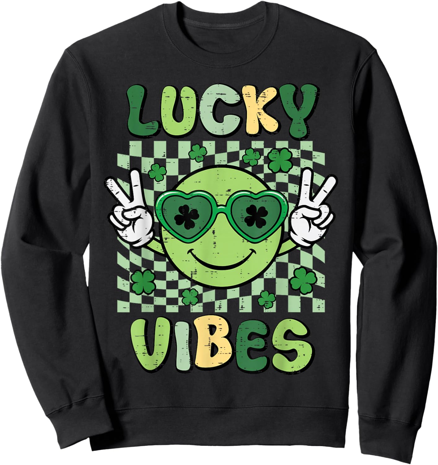 St Patricks Day Smile Lucky Vibes Saint Paddys Women Men Kid Sweatshirt - Sweatshirt | Black
