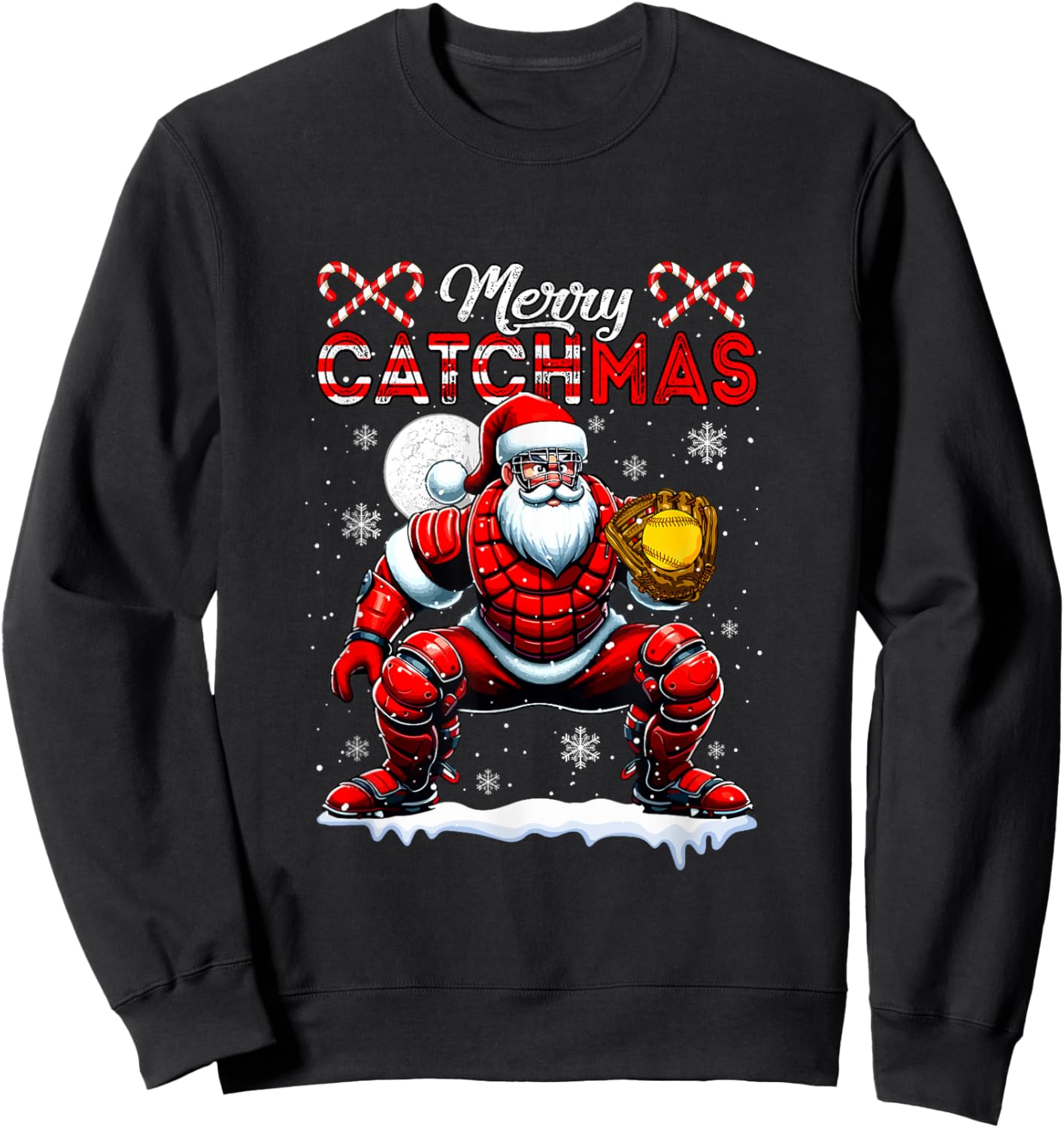 Merry Christmas Catcher Costume Playing Softball Player Team Sweatshirt - Sweatshirt | Black