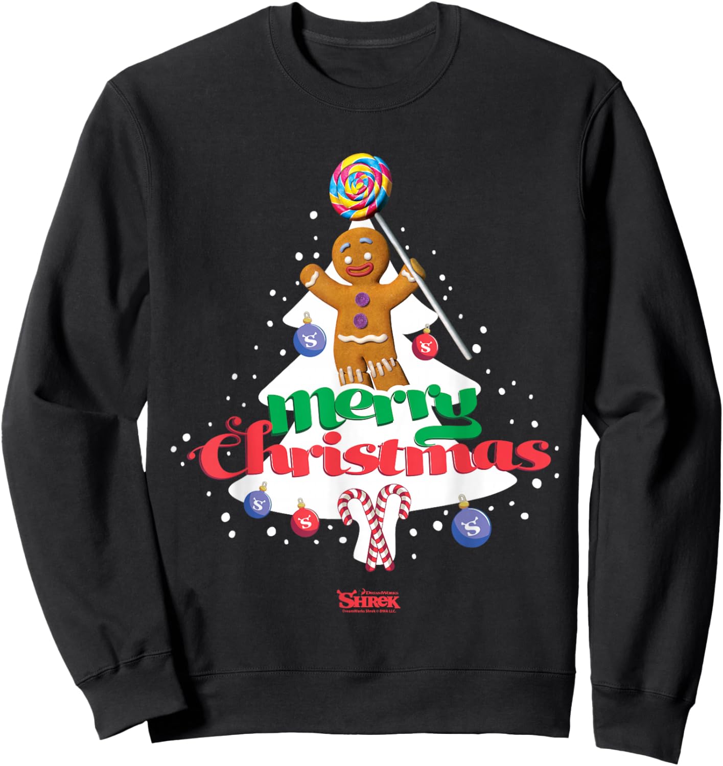Shrek Gingy Merry Christmas Candy Tree Sweatshirt - Sweatshirt | Black
