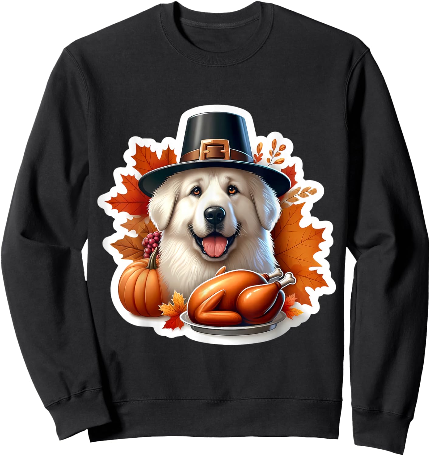 Thanksgiving Great Pyrenees Dog Owner Lover Funny Turkey Mom Sweatshirt - Sweatshirt | Black