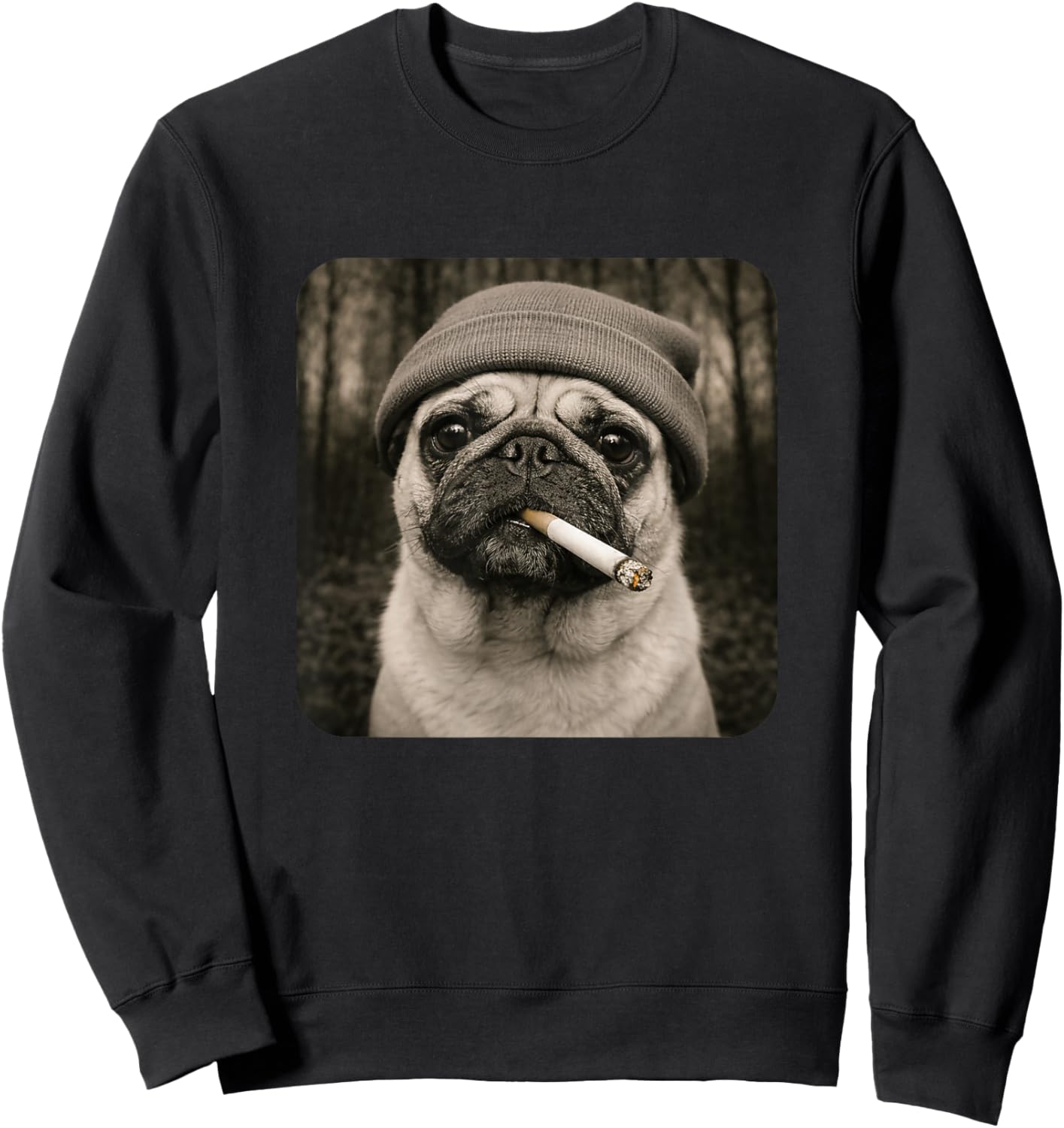 Funny Smoking Pug Dog Meme Cigarette Grunge Beanie Cigarette Sweatshirt - Sweatshirt | Black