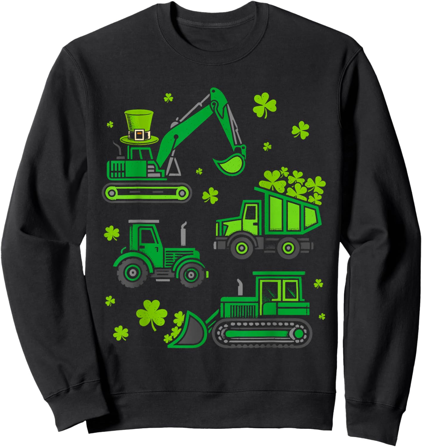 St Patricks Day Construction Trucks Saint Paddys Boys Kids Sweatshirt - Sweatshirt | Black