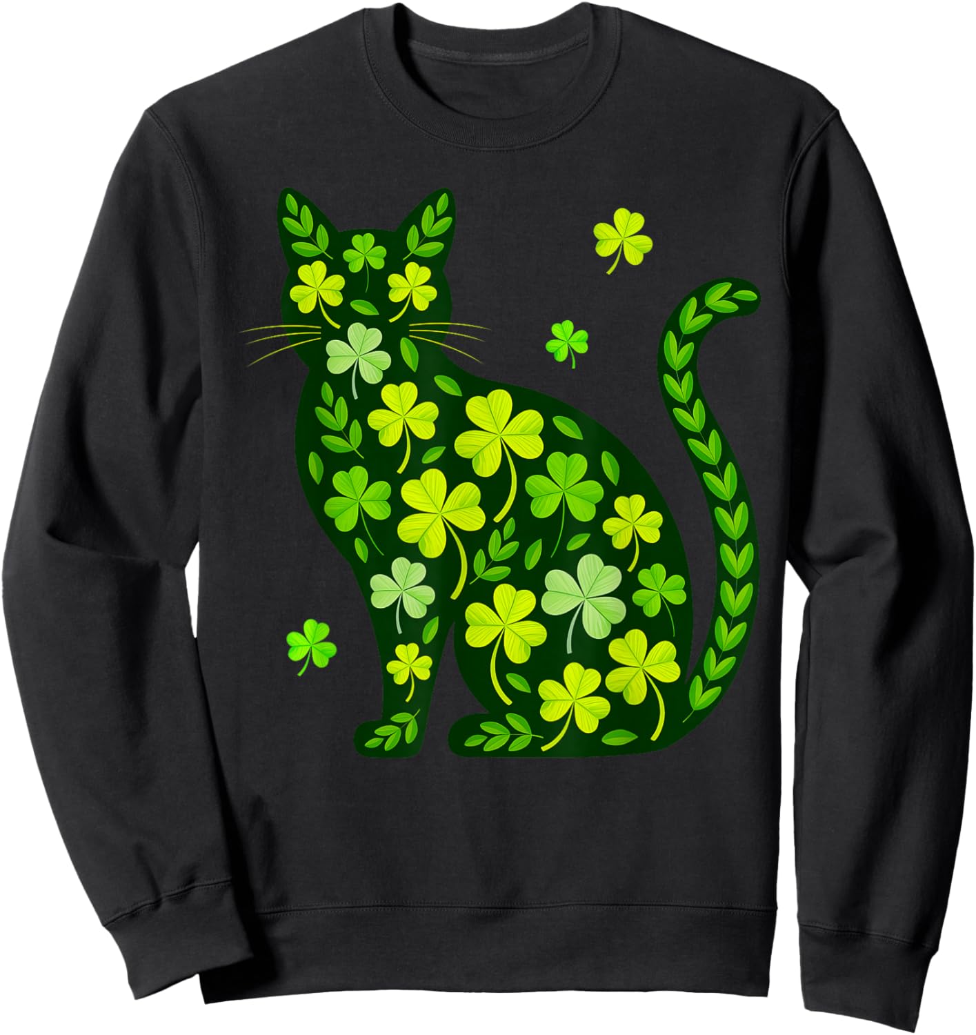 Cat St Patricks Day Lucky Shamrock Saint Pattys Girls Women Sweatshirt - Sweatshirt | Black