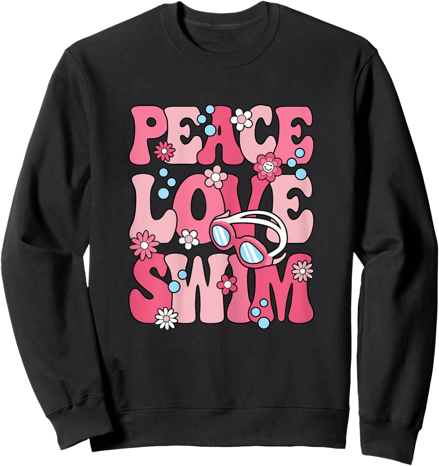 Peace Love Swim Swimming Cute Swimmer Women Girls Kids Sweatshirt - Sweatshirt | Black
