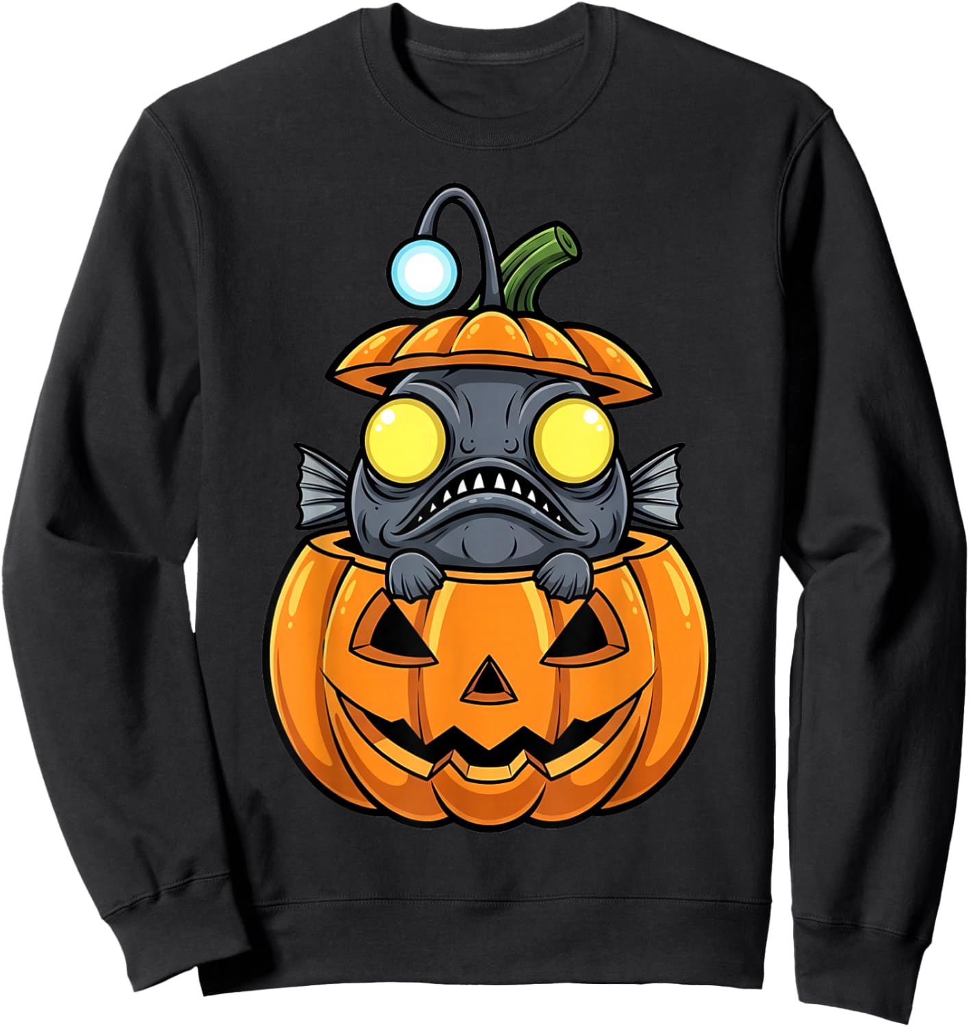 Angler Fish in Jack-o'-Lantern Pumpkin Halloween Sweatshirt - Sweatshirt | Black