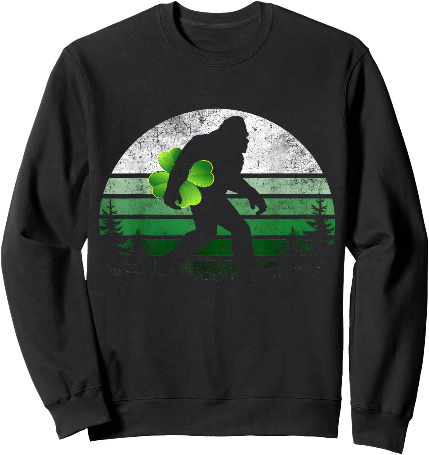 Retro Bigfoot Sasquatch Shamrock St Patricks Men Boy Sweatshirt - Sweatshirt | Black