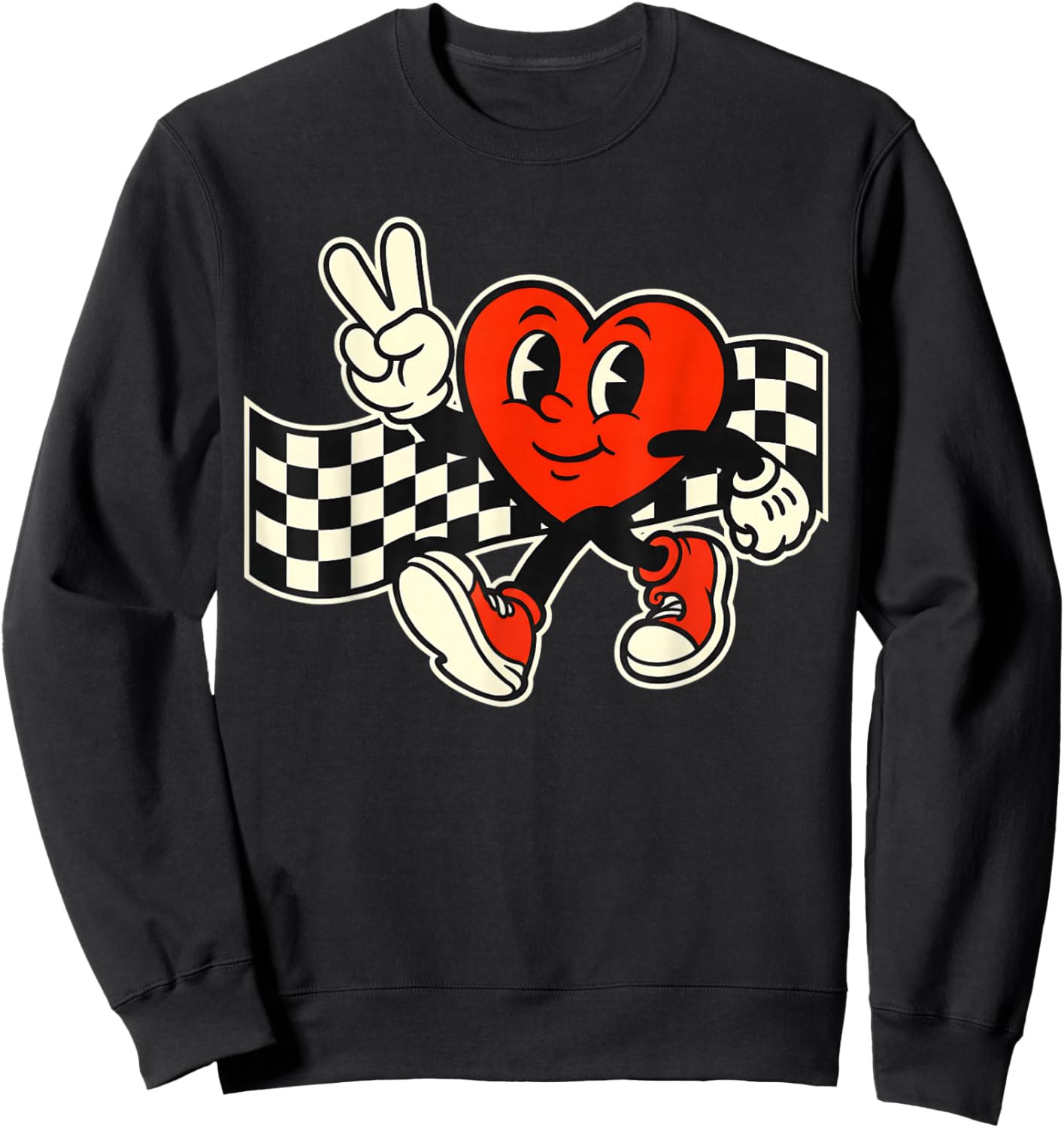Valentine's Day Heart Peace Hand Retro Groovy Men Women Kids Sweatshirt - Sweatshirt | Black