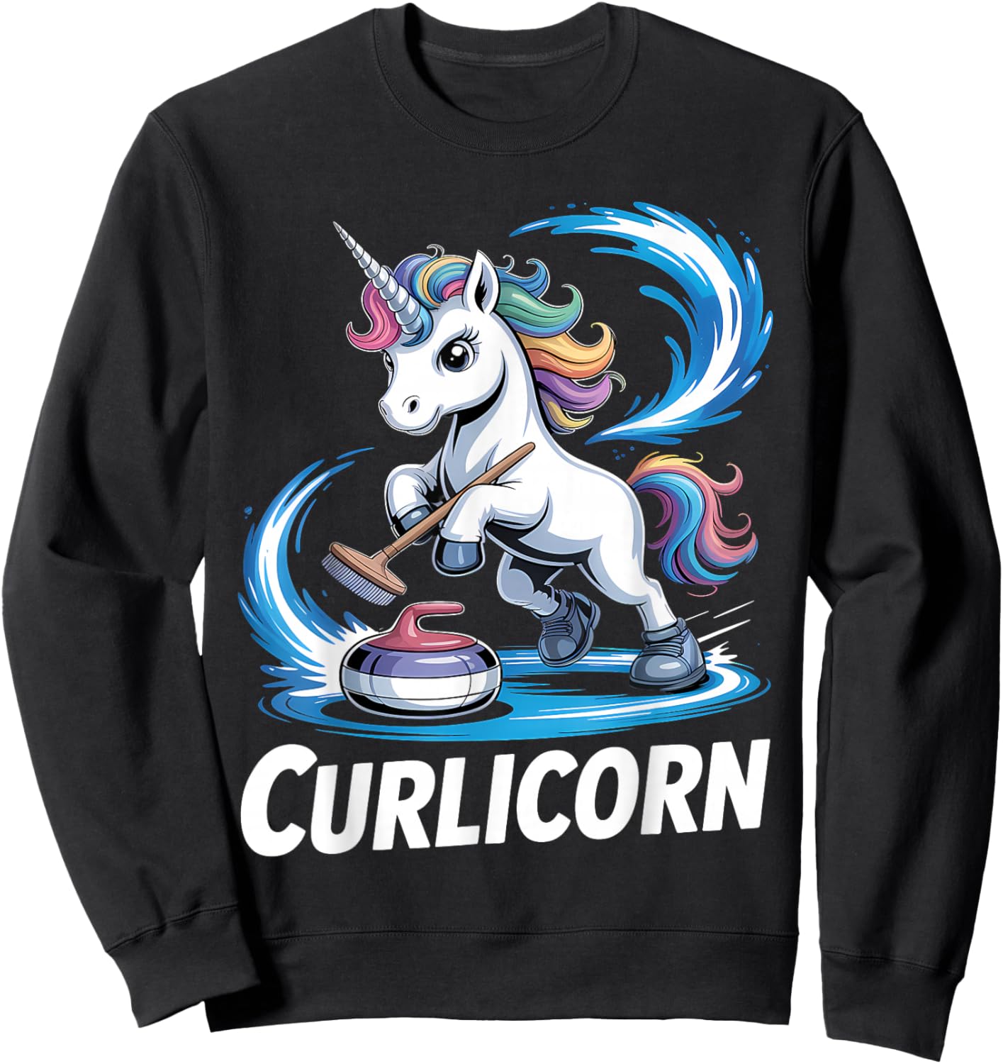 Ice Curling Player Unicorn Ice Sport Funny Curling Sport Sweatshirt - Sweatshirt | Black