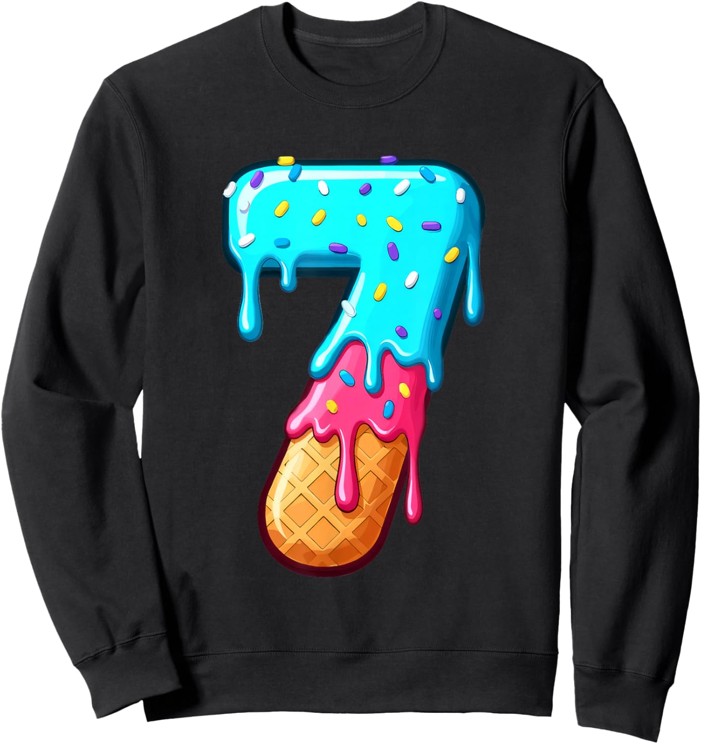 Funny 67 Number 7 Ice Cream Drip Meme Matching Group Costume Sweatshirt - Sweatshirt | Black