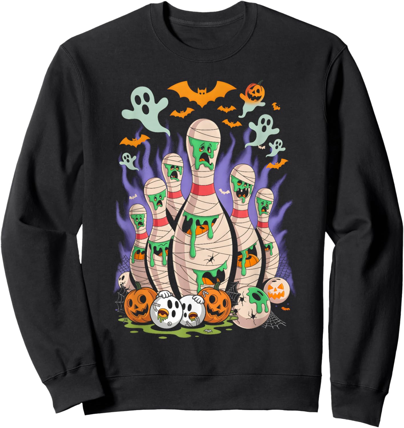 Cartoon Bowling Scared Bowling Pins Sport Bowler Halloween Sweatshirt - Sweatshirt | Black