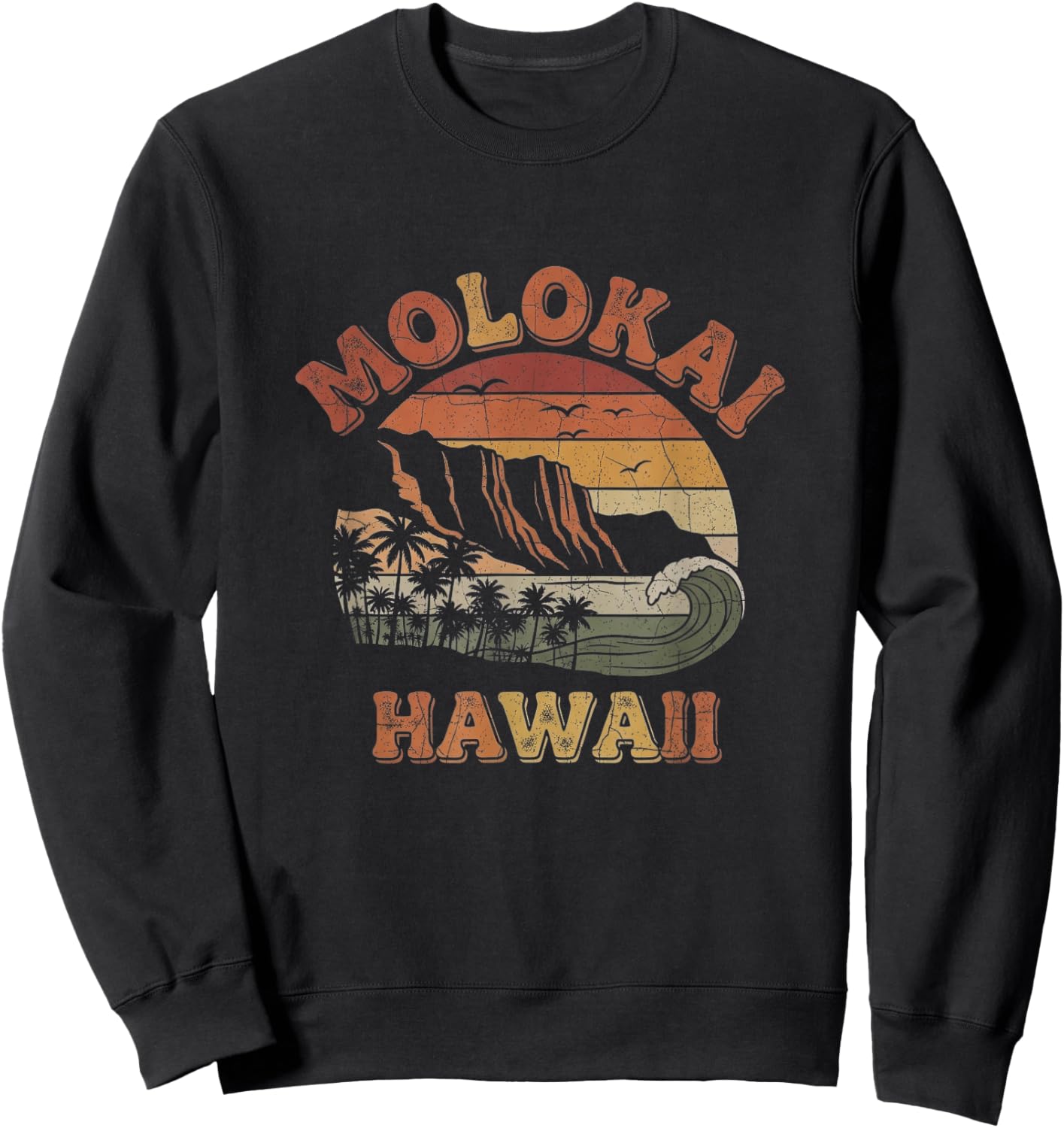 Retro Molokai Hawaii Drawing Art Hawaiian Design Sweatshirt - Sweatshirt | Black