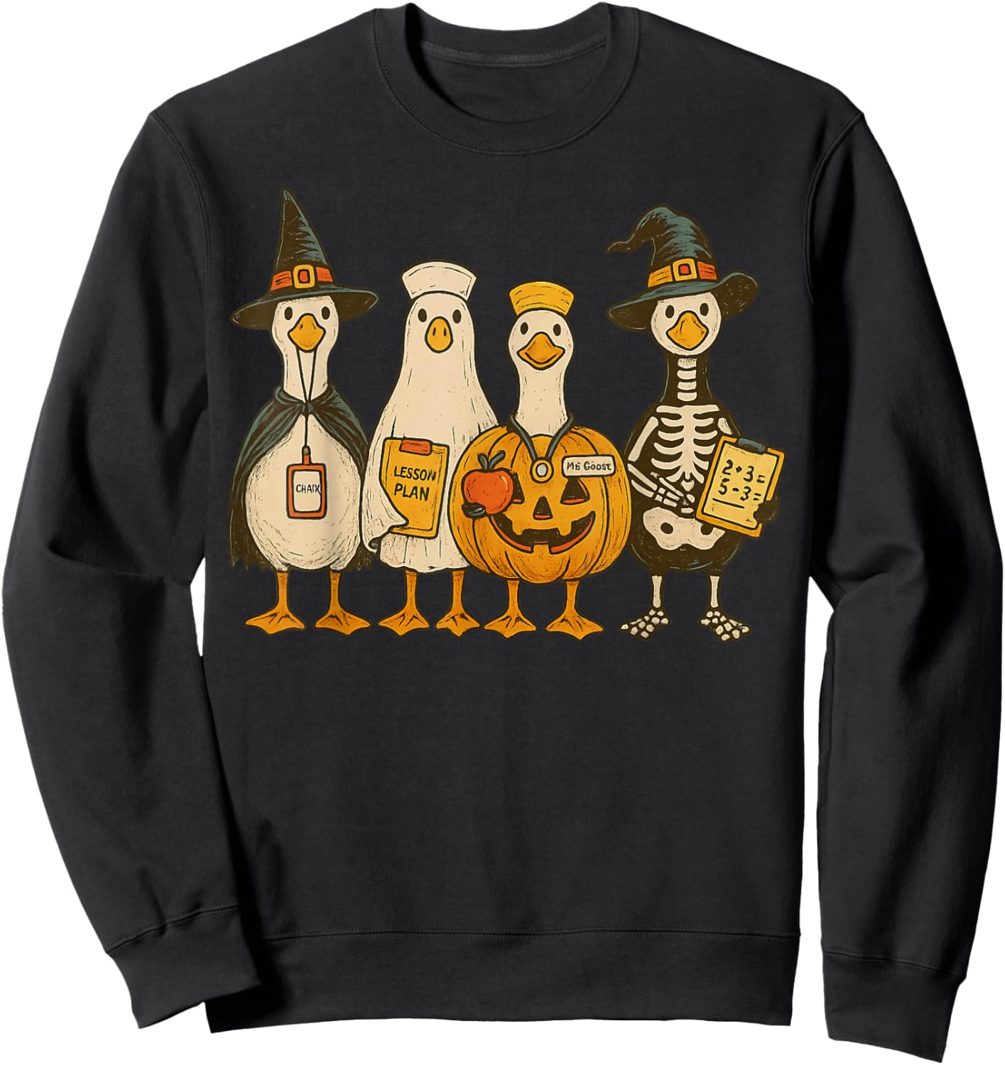 Funny Silly Goose Teacher Halloween Trick or Teach Sweatshirt - Sweatshirt | Black