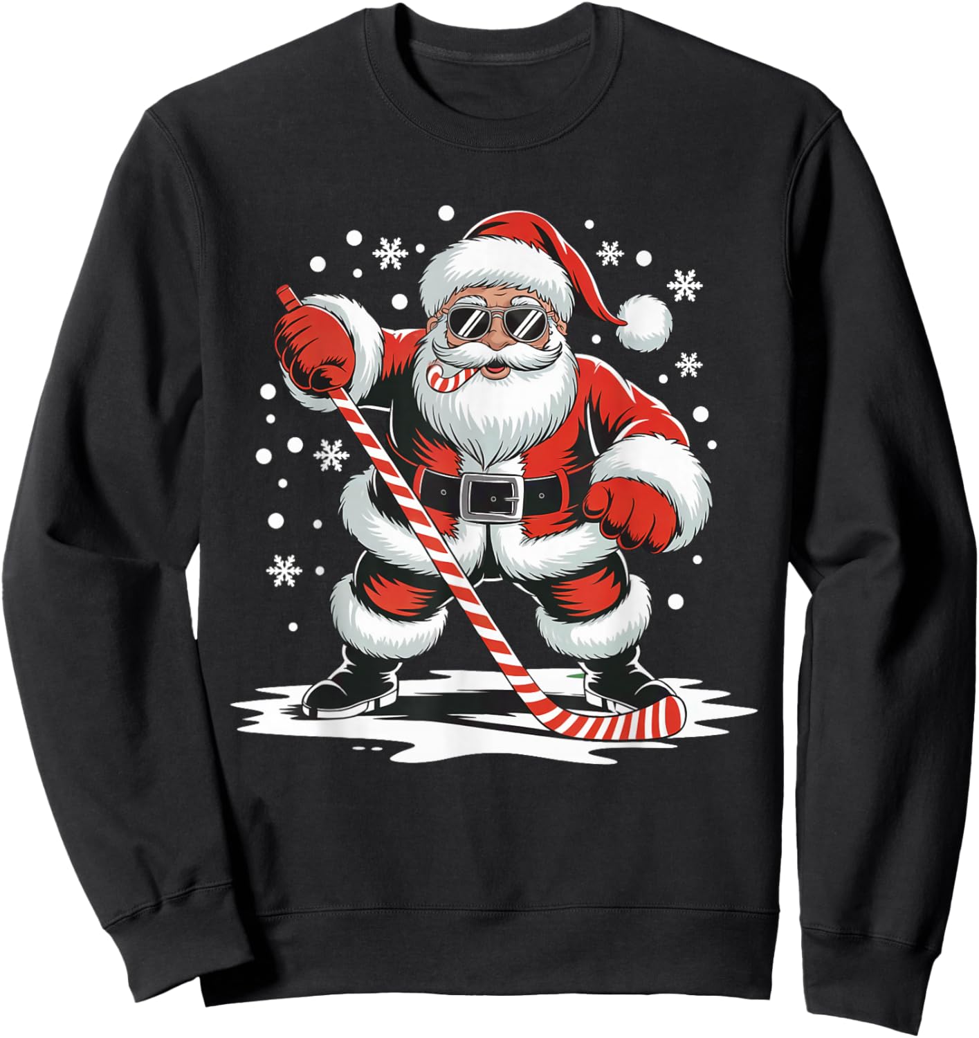 Hockey Christmas Santa Playing Sport Skating Candy Cane Fun Sweatshirt - Sweatshirt | Black