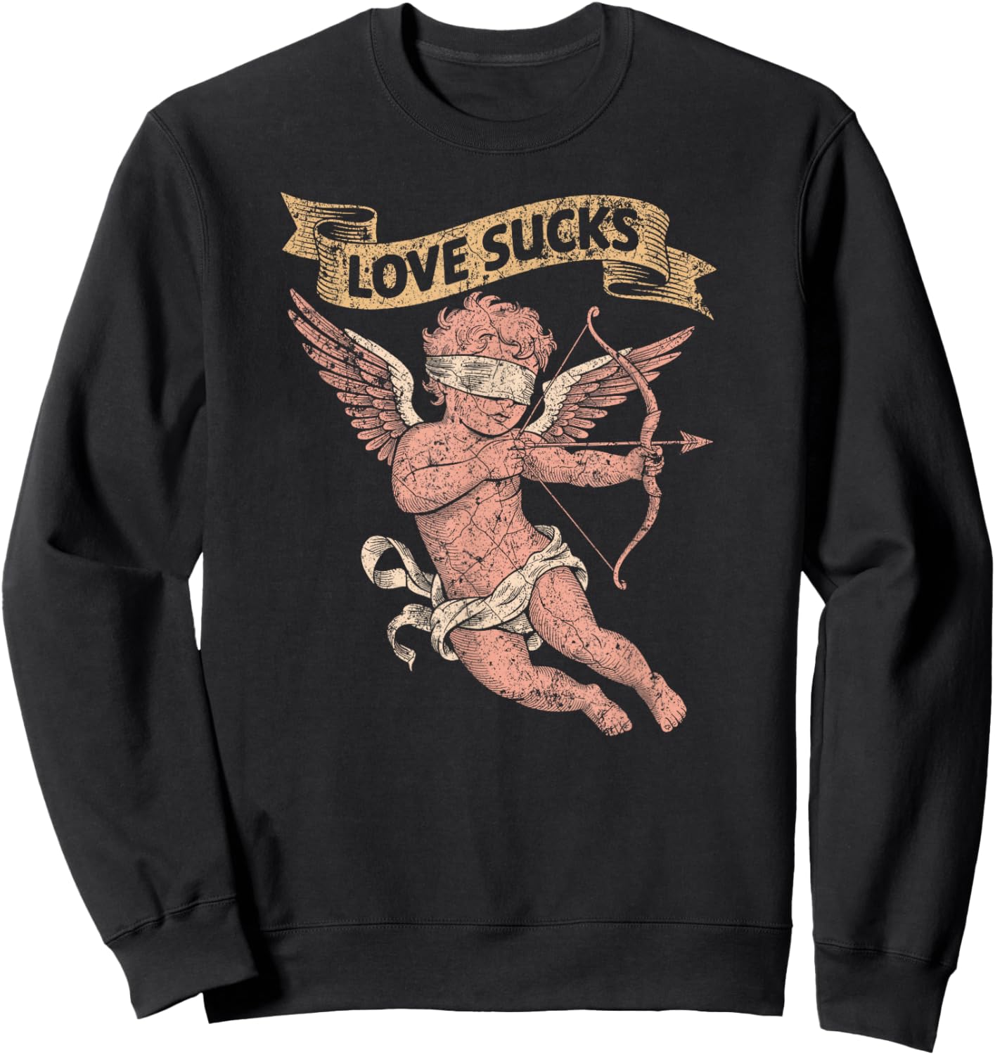 Love Sucks Blind Faded Cupid Singles Design Sweatshirt - Sweatshirt | Black