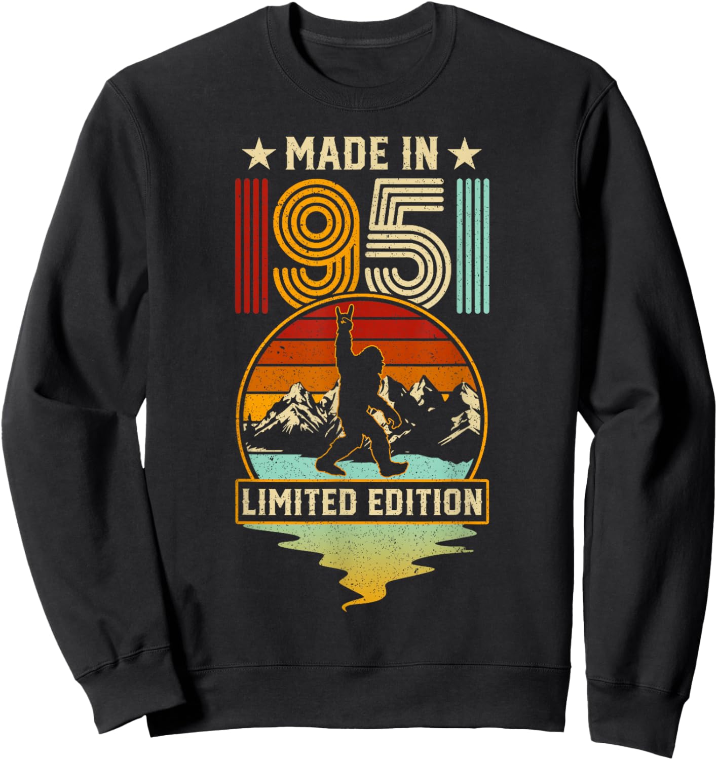 Retro 1951 75th Birthday Funny Bigfoot Adventure 75-Year-Old Sweatshirt - Sweatshirt | Black