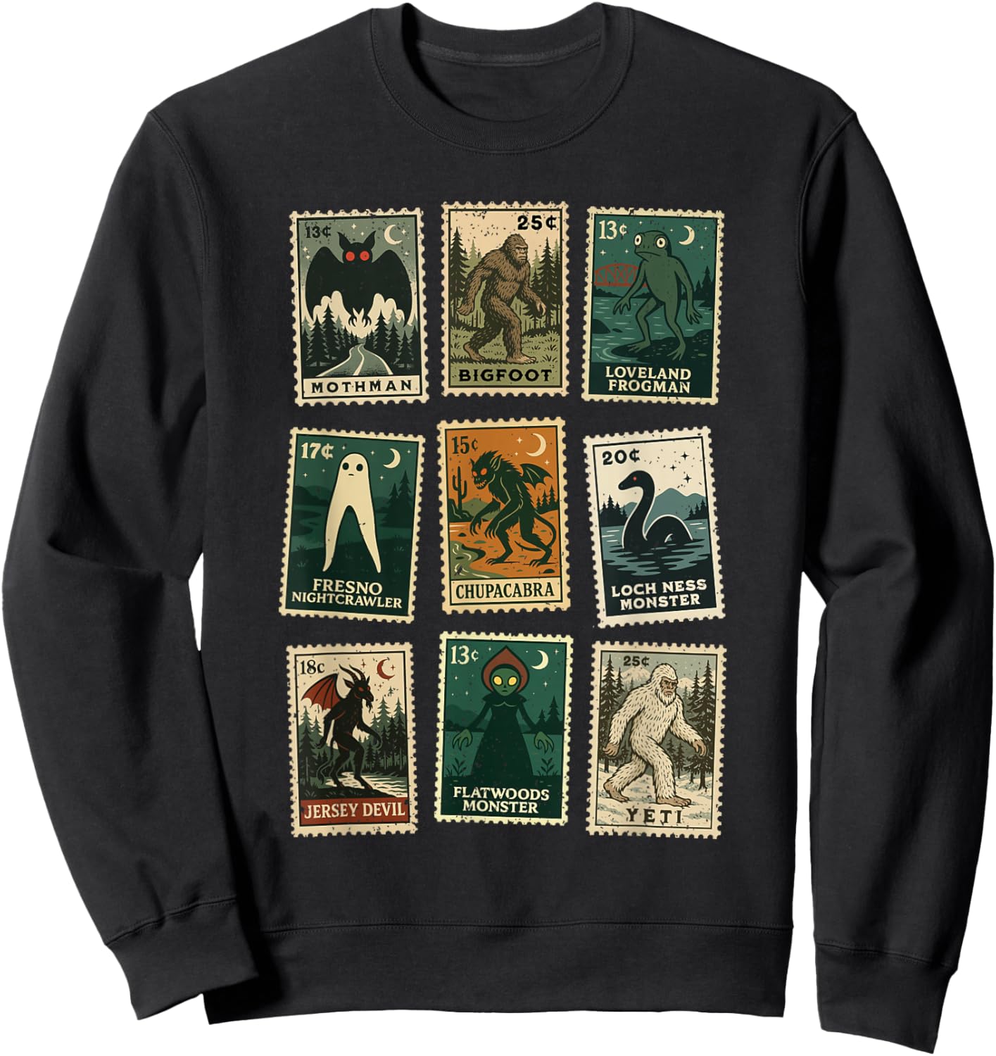 Cryptid Monster Stamps Sweatshirt - Sweatshirt | Black
