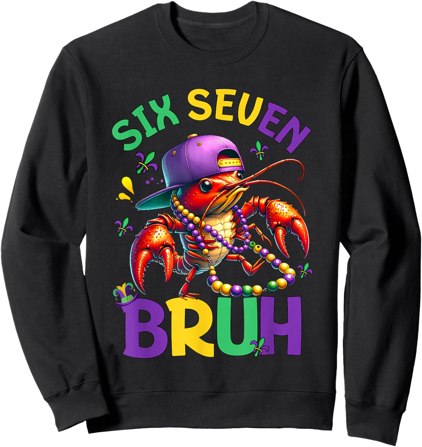Bruh 67 Mardi Gras Crawfish Six Seven 6 7 Boys Mardi Gras Sweatshirt - Sweatshirt | Black
