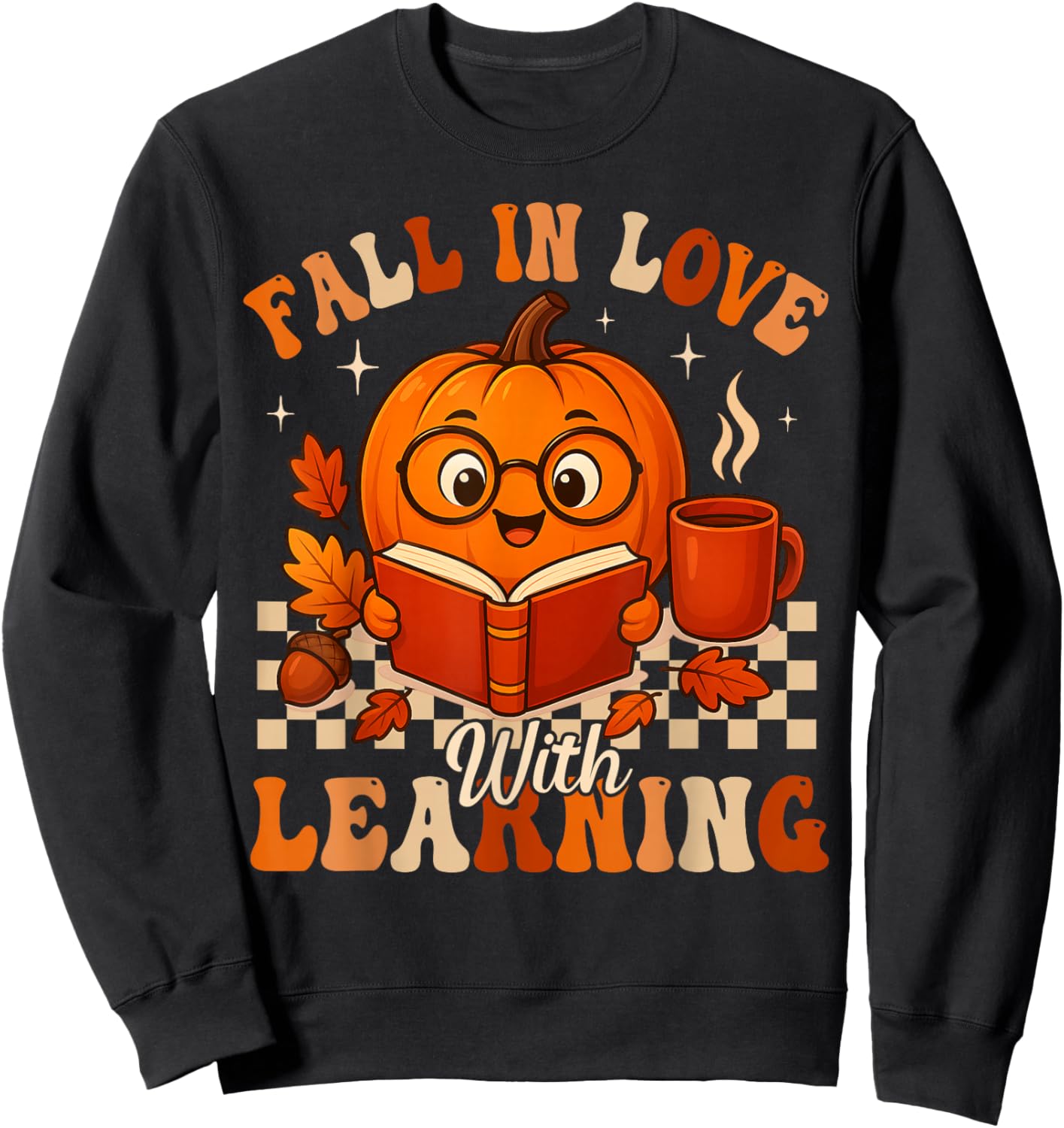Fall in Love with Learning Pumpkin Book Autumn Halloween Sweatshirt - Sweatshirt | Black