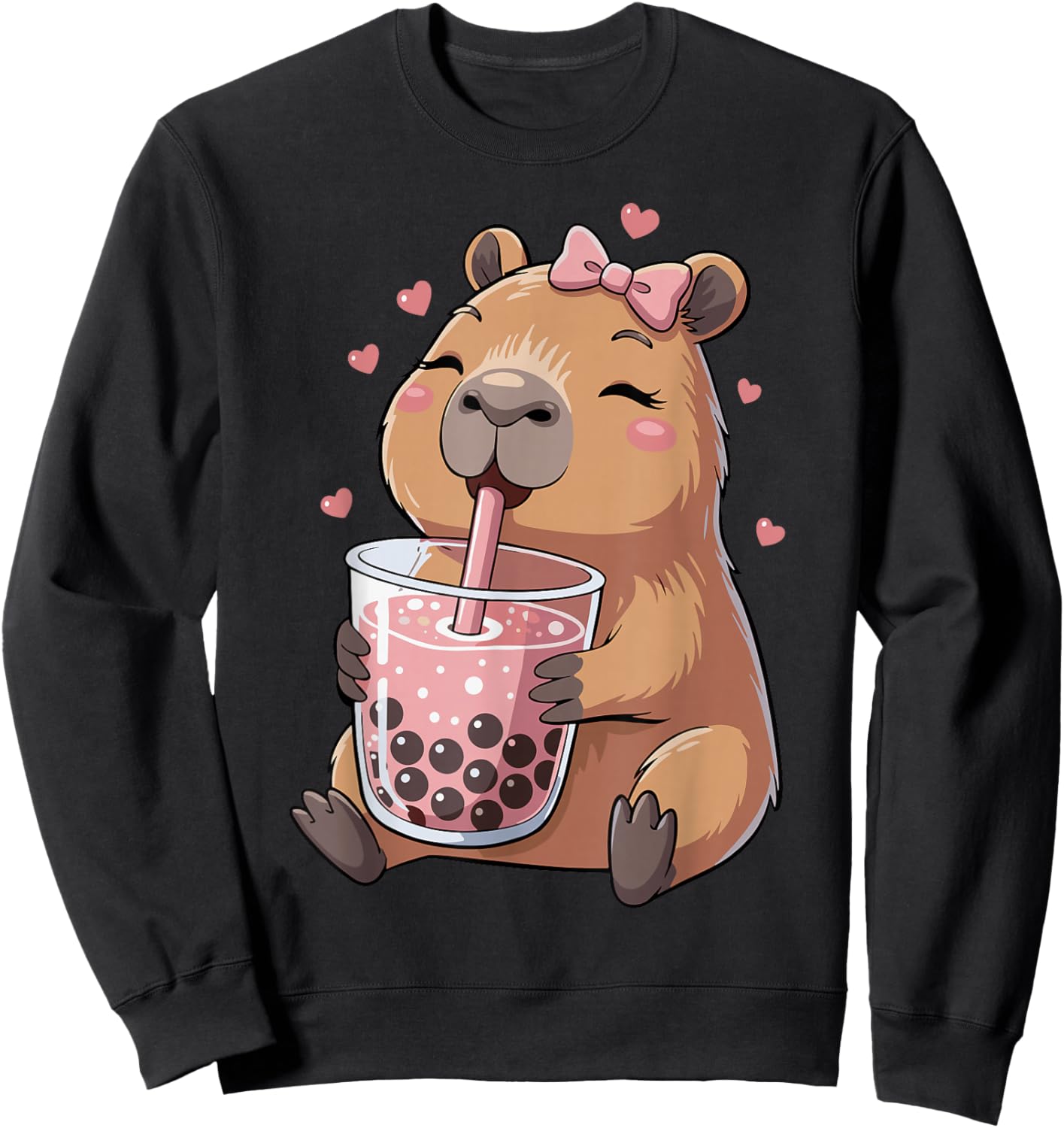 Cute Capybara Drinking Bubble Tea, for Girls, Capybara Sweatshirt - Sweatshirt | Black