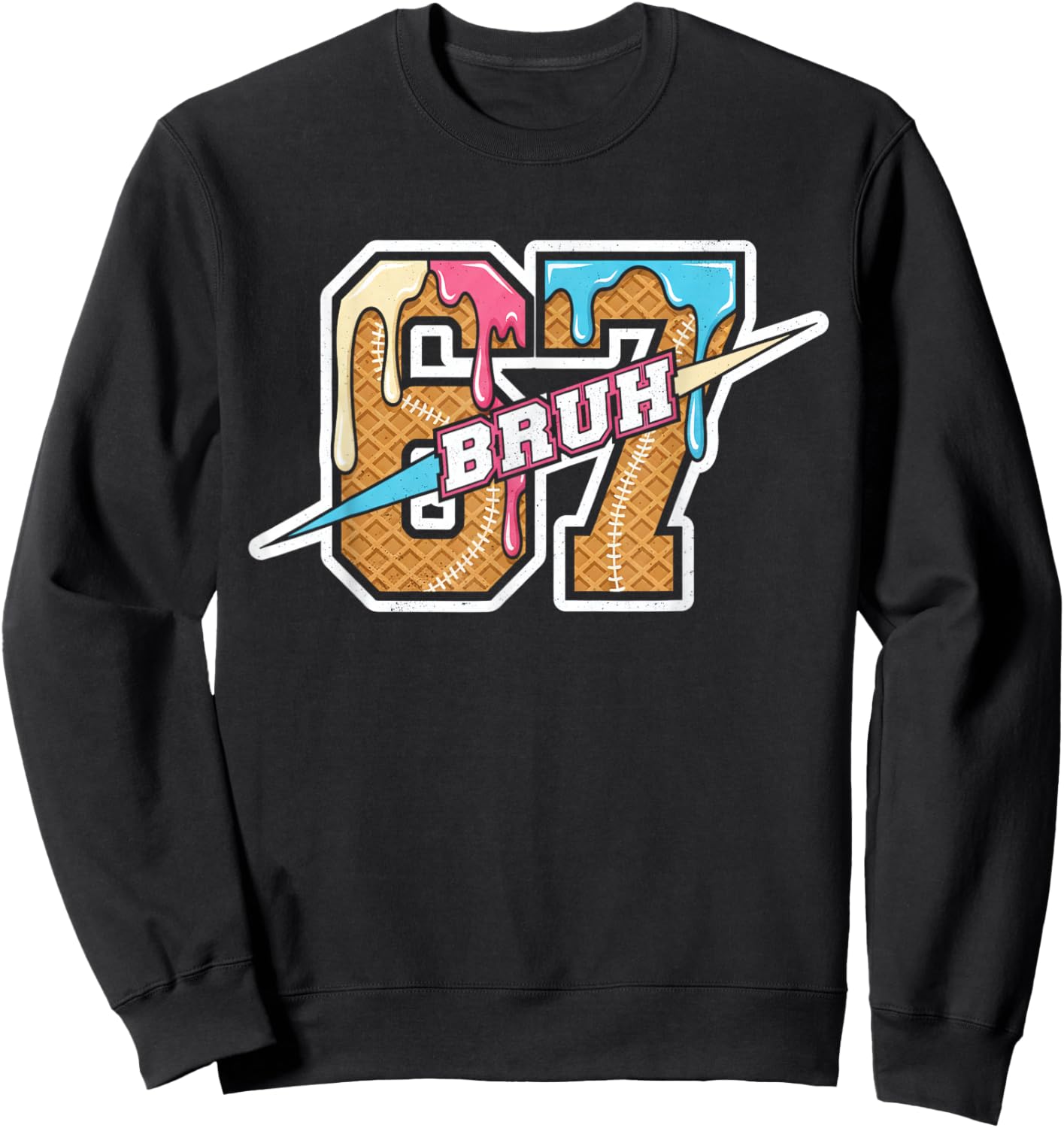 Six Seven Meme Boys Girls Kids Bruh 67 Ice Cream Drip Sweatshirt - Sweatshirt | Black