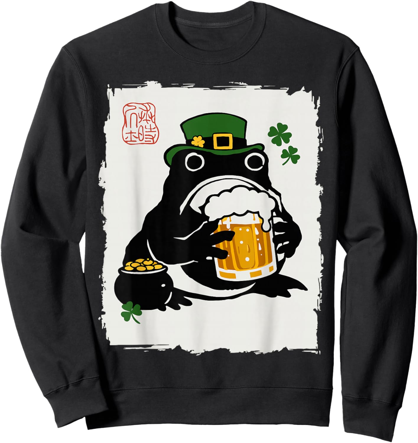 Grumpy Frog Japanese Men Women St. Patrick's Day Beer Sweatshirt - Sweatshirt | Black
