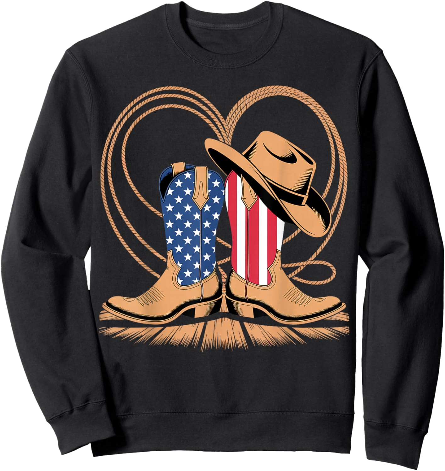 Patriotic Cowboy Boots Heart USA Flag Western Country Sweatshirt - Sweatshirt | Black