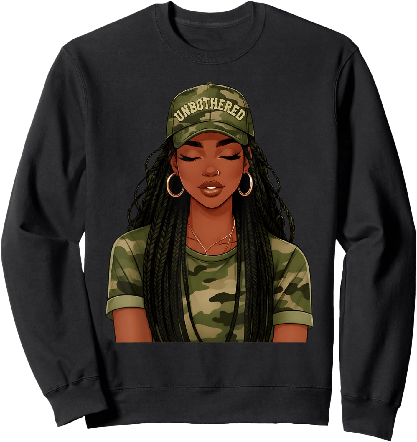 Black Woman Unbothered Locs Camo Girl Women Loc'd Afro Hair Sweatshirt - Sweatshirt | Black