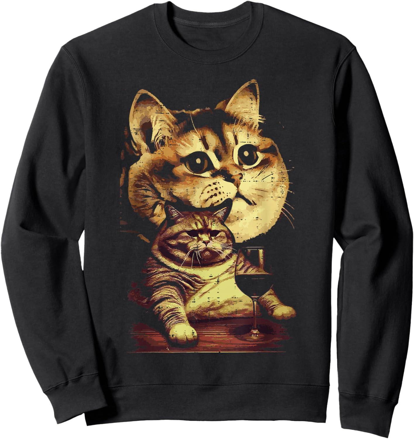 Tabby Cat Wine Glass Funny Meme Humor Animal Lover Women Men Sweatshirt - Sweatshirt | Black
