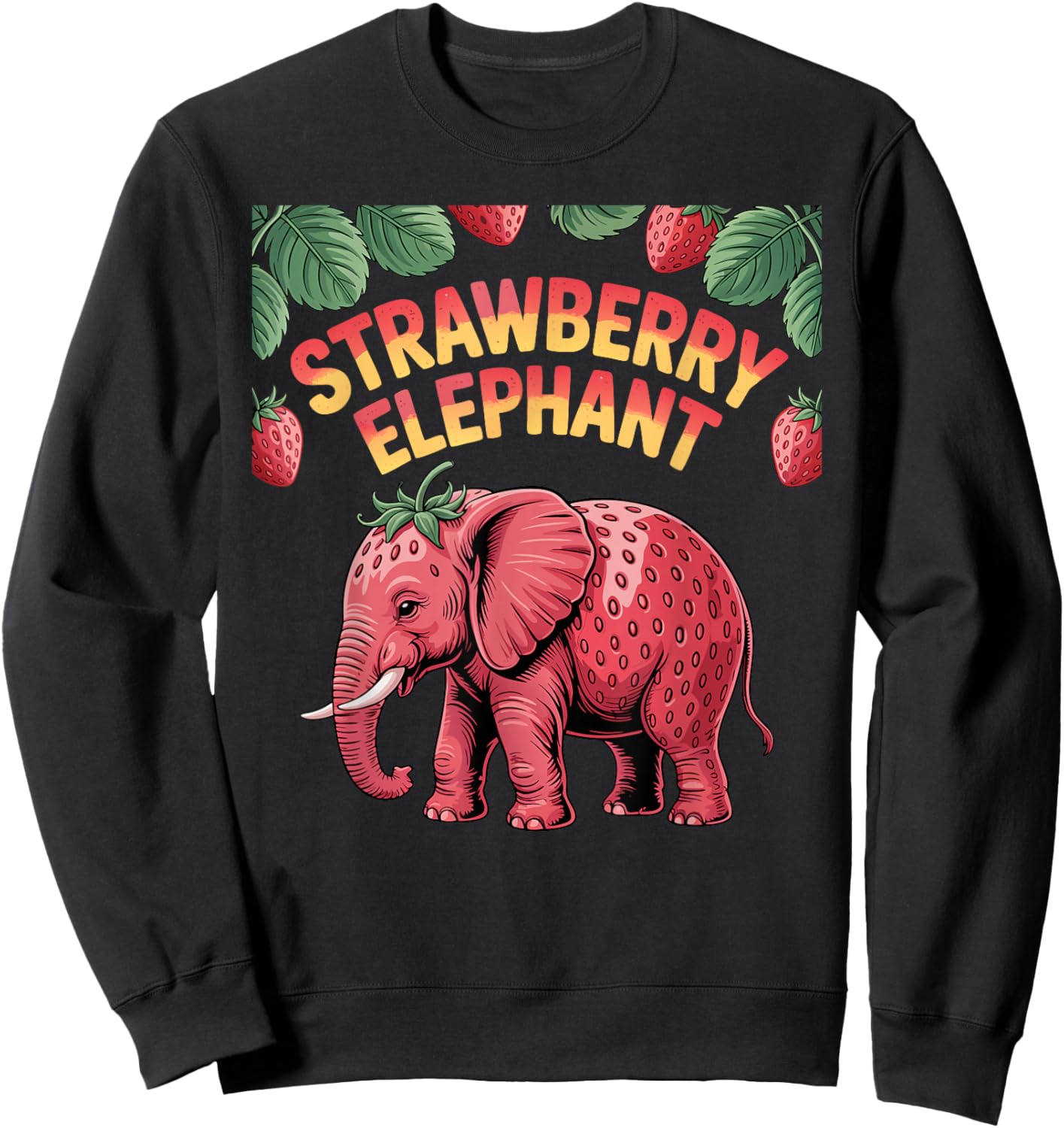 Strawberry Elephant Cute Meme Kids Italian Brainrot Girl Boy Sweatshirt - Sweatshirt | Black