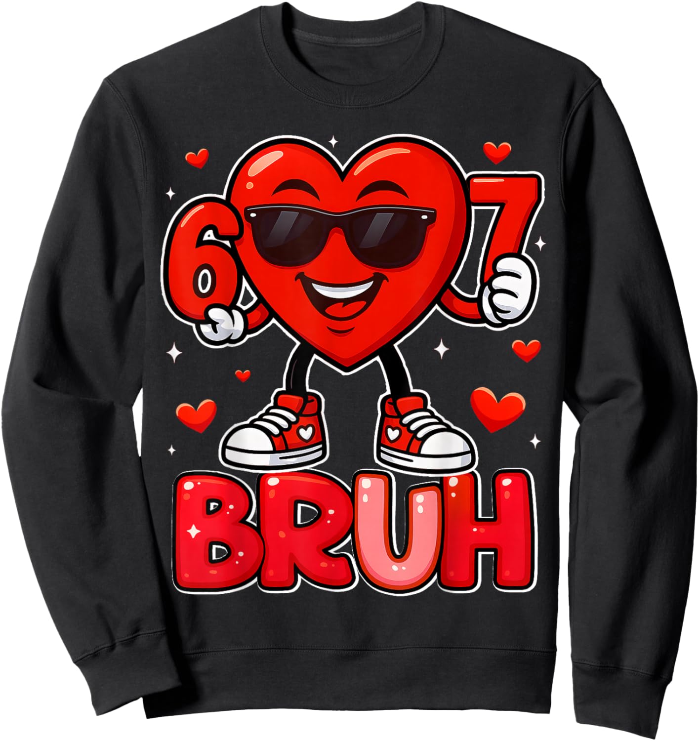 Funny 6 7 Meme 67 Six Seven Bruh Valentine Heart Boys Kids Sweatshirt - Sweatshirt | Black