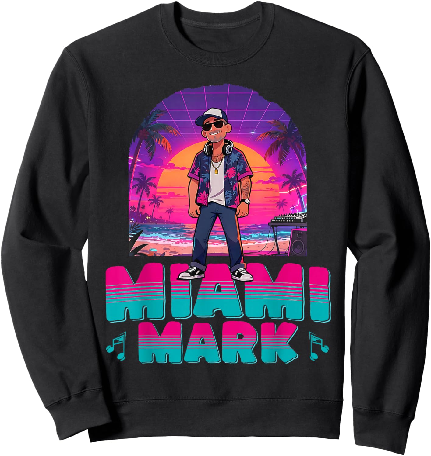 Retro DJ Miami Mark Disc Jockey 80s Flare Novelty Sweatshirt - Sweatshirt | Black