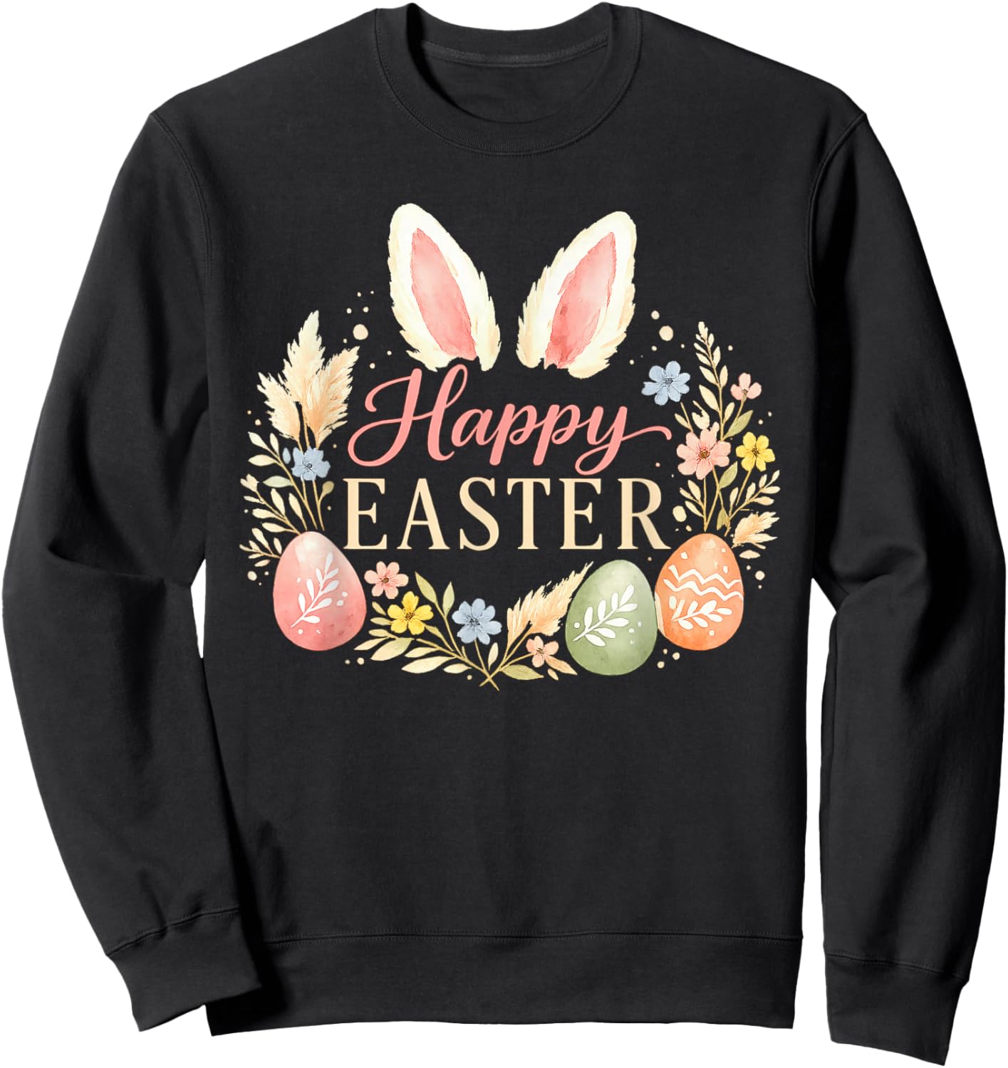 Happy Easter Floral Egg Spring Art Sweatshirt - Sweatshirt | Black