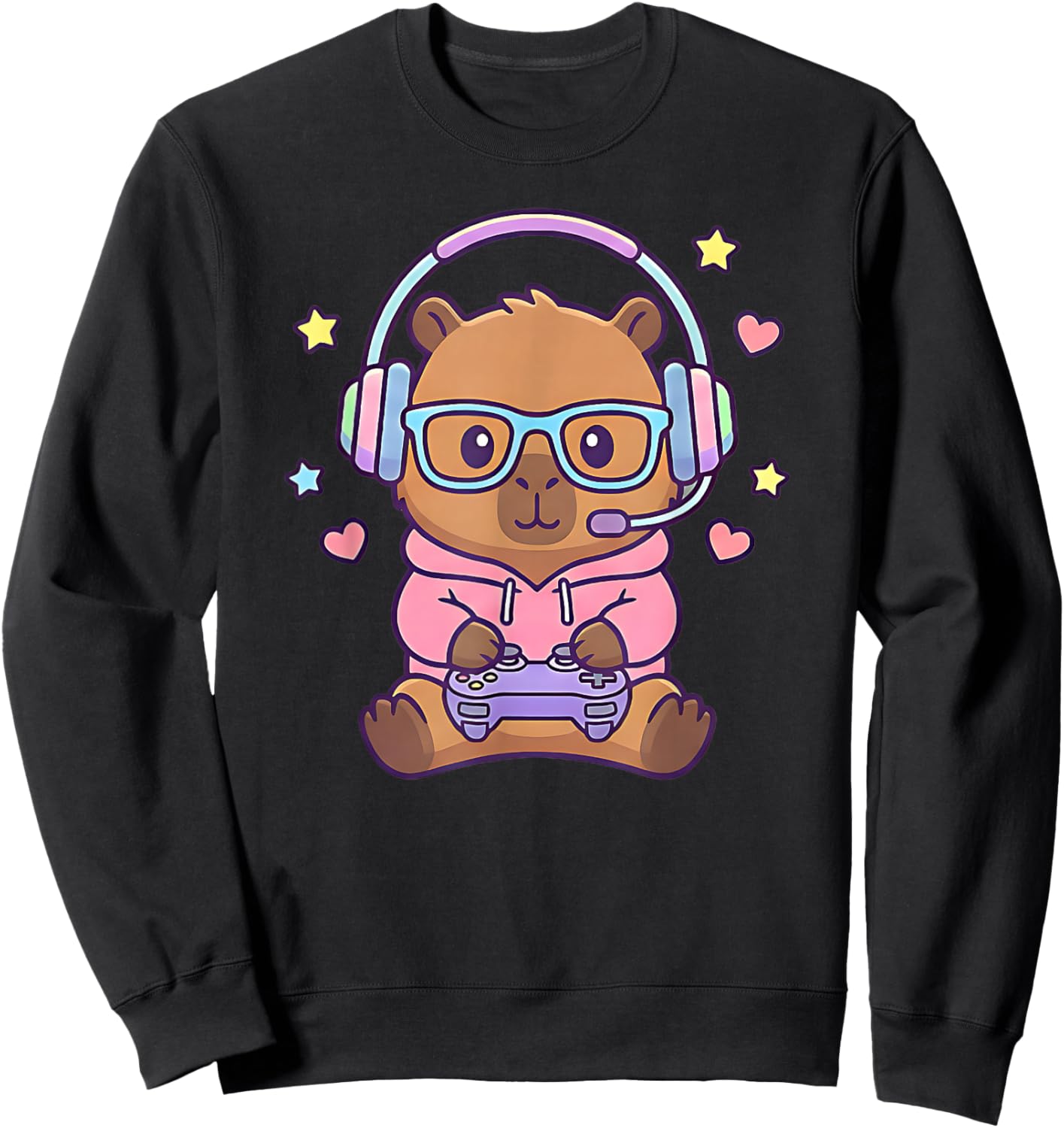Funny Cute Kawaii Capybara Gamer Gaming Boys Sweatshirt - Sweatshirt | Black